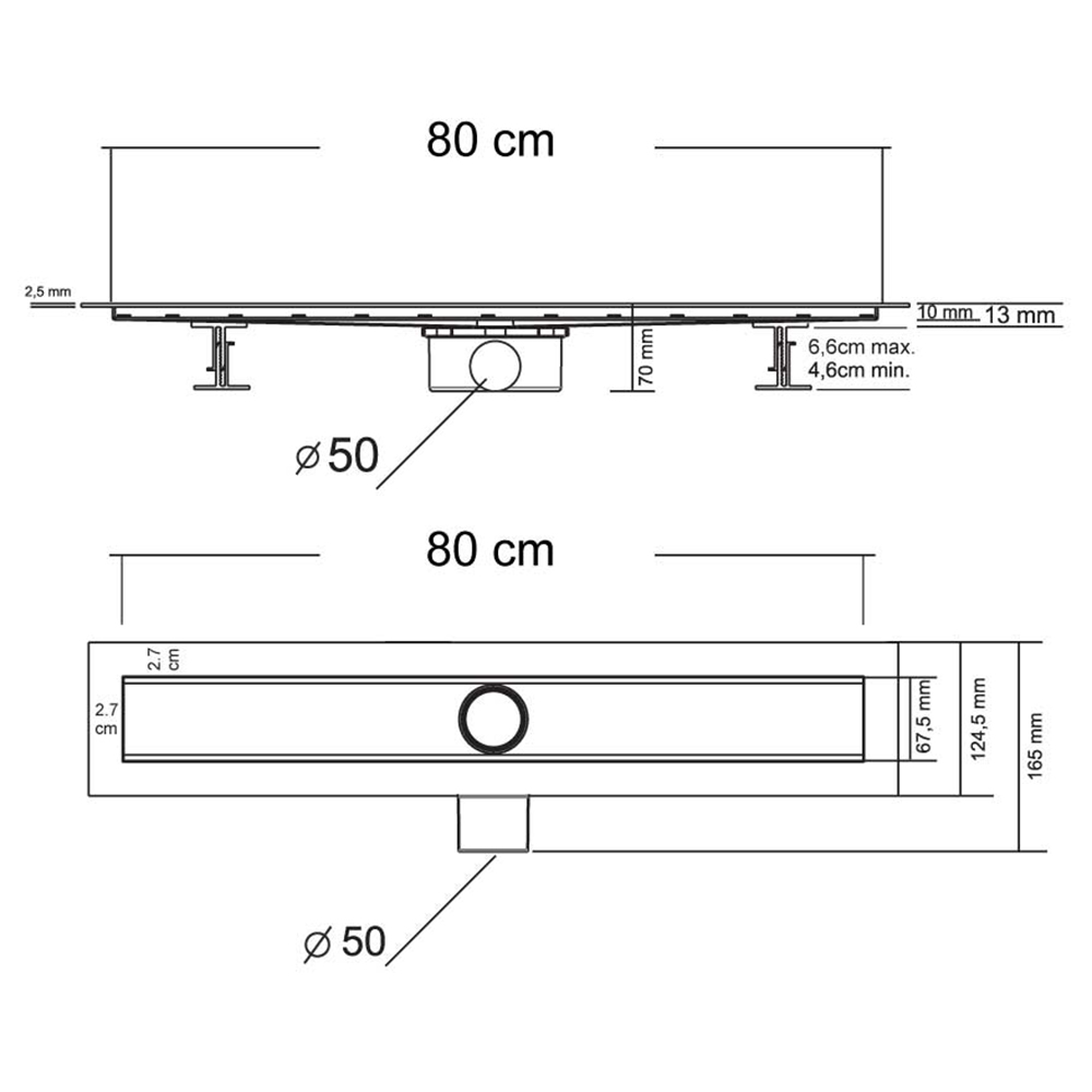 Душевой лоток Vincea Say Optima 601.80.B.M.S.BUK с решеткой 80x7 см, боковой выпуск, цвет черный матовый / хром - фото 1