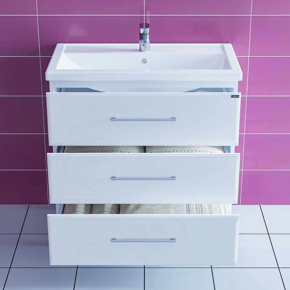 Тумба под раковину Санта Омега 80 напольная, с ящиками, цвет белый - фото 1
