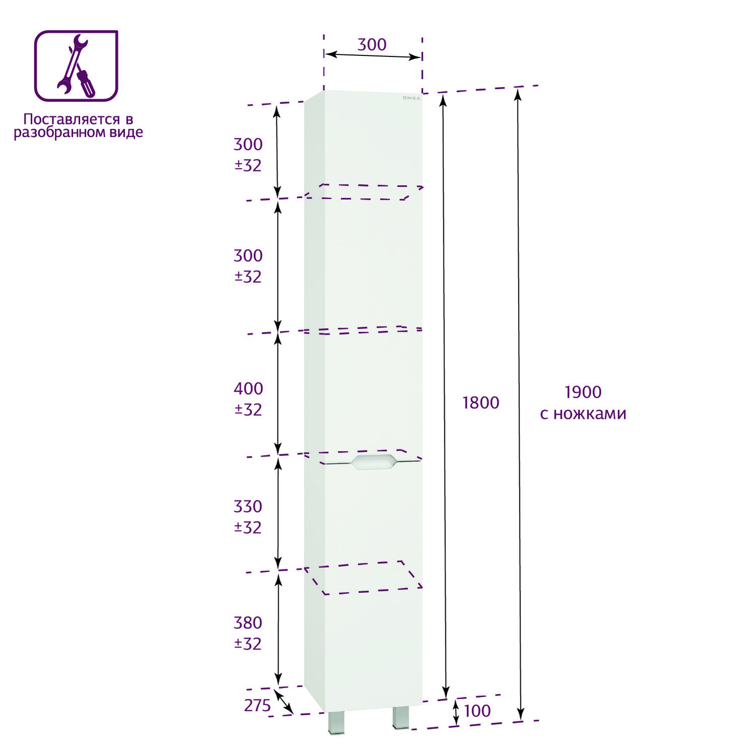 Шкаф-пенал Оника Айленд 30 напольный, цвет белый - фото 1