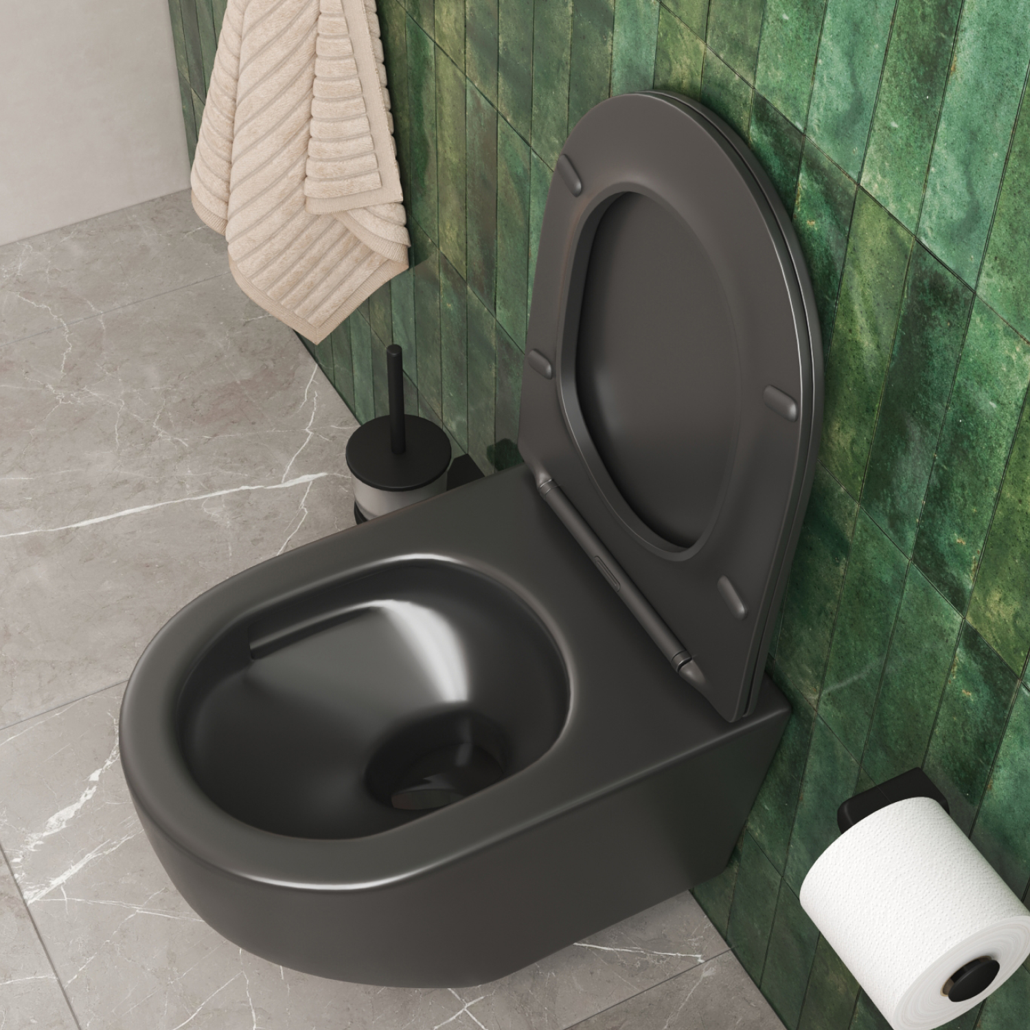 Унитаз Joki Stella XL T JK5751039MB подвесной, безободковый, смыв торнадо, с сиденьем микролифт, цвет черный матовый