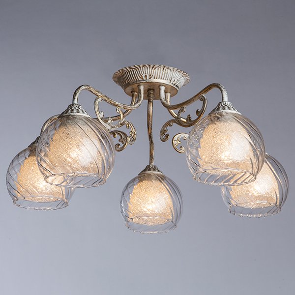 Потолочная люстра Arte Lamp Charlotte A7062PL-5WG, арматура золото / белый, плафоны стекло / хрусталь прозрачный, 60х60 см