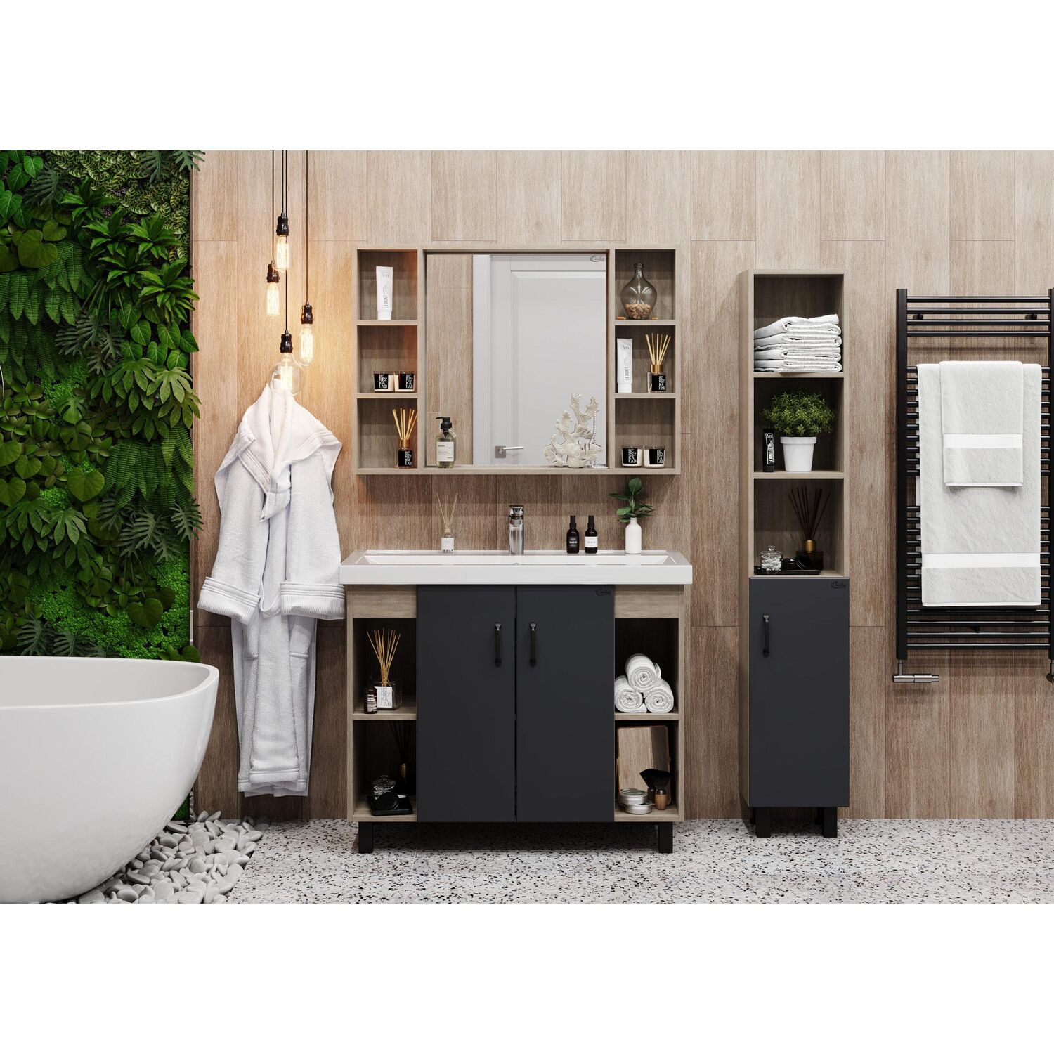 Шкаф-зеркало Оника Тимбер 100, цвет дуб сонома - фото 1