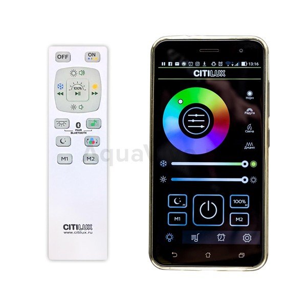 Потолочная люстра Citilux Light & Music CL703M60, с Bluetooth, арматура белая, плафон полимер глянцевый белый, 50х50 см