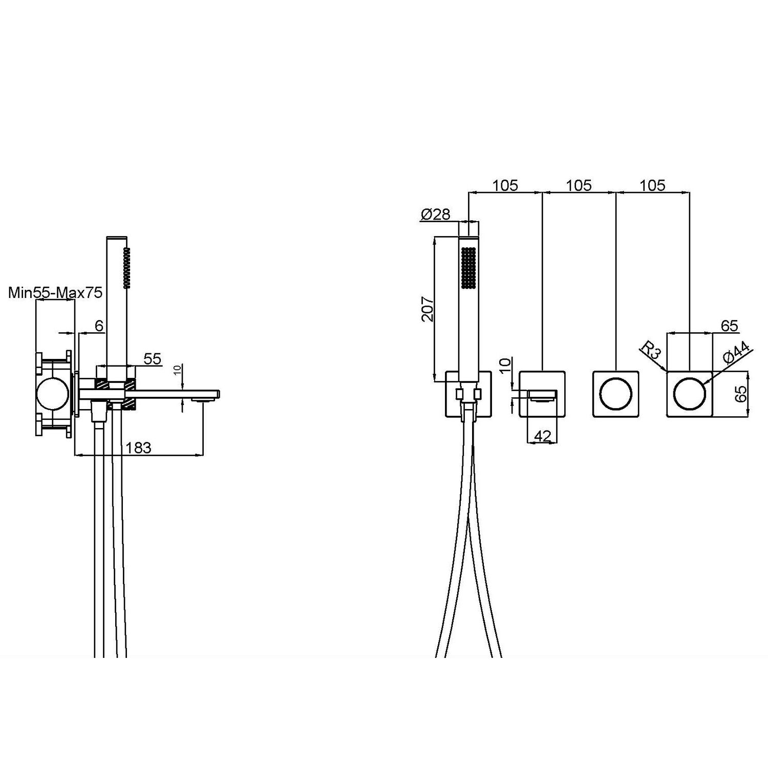Смеситель Vincea Alto VBTW-6AL1GM для ванны с душем, встраиваемый, цвет вороненая сталь - фото 1