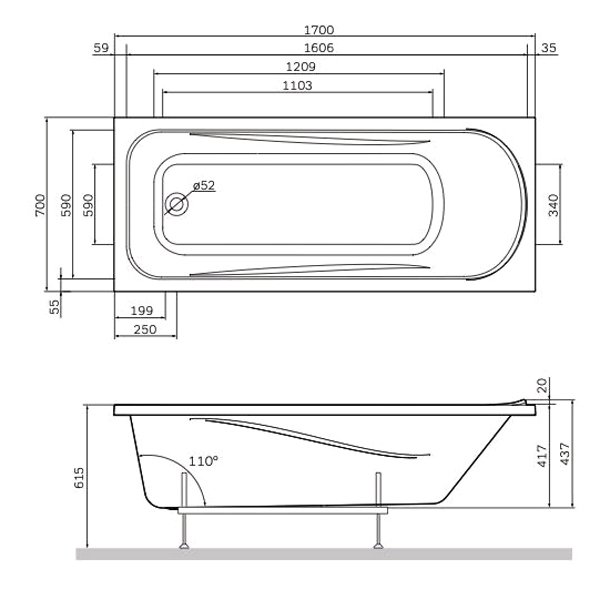 Акриловая ванна AM.PM Sense 170x70, цвет белый