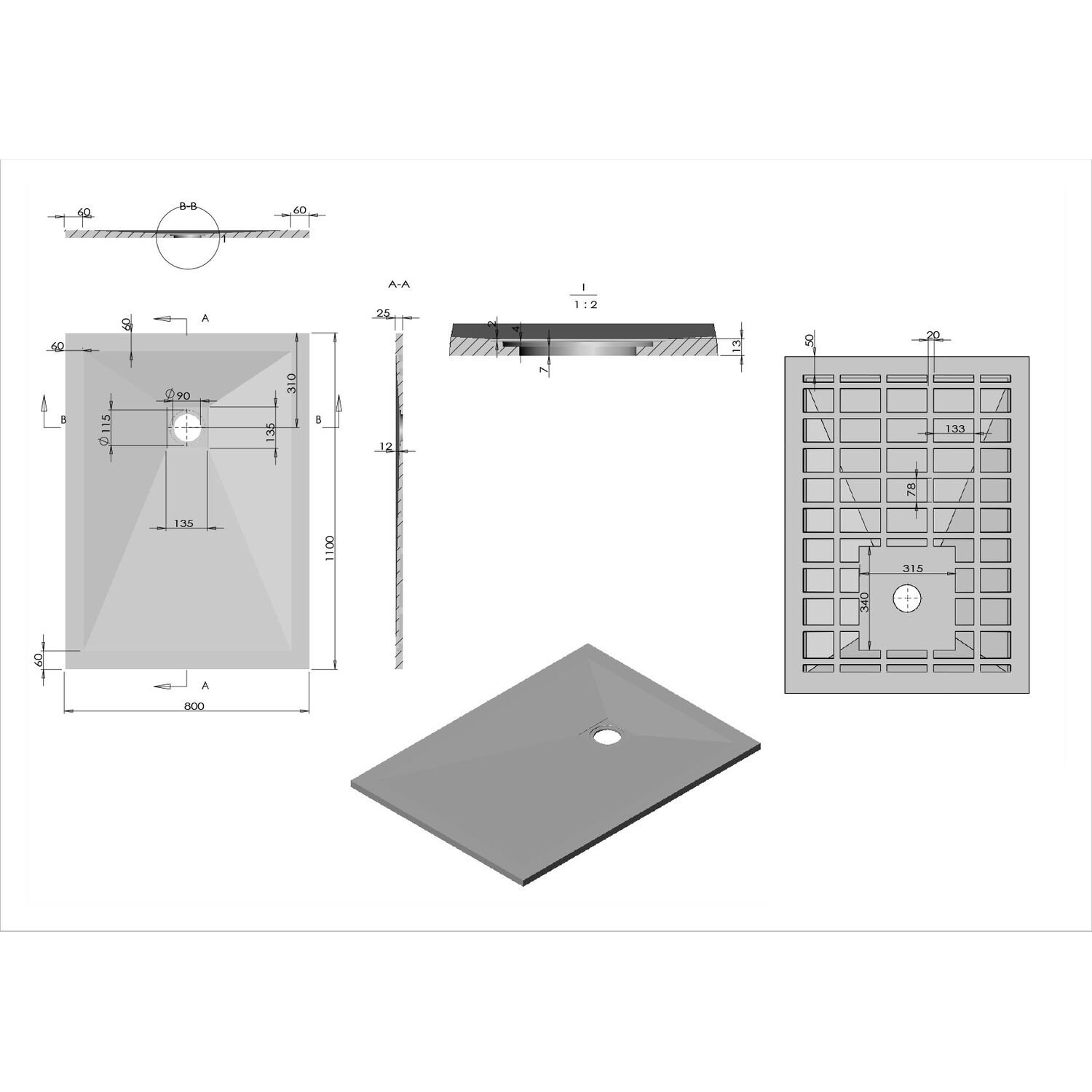 Поддон Vincea VST-4SR 110x80, искусственный камень, цвет антрацит