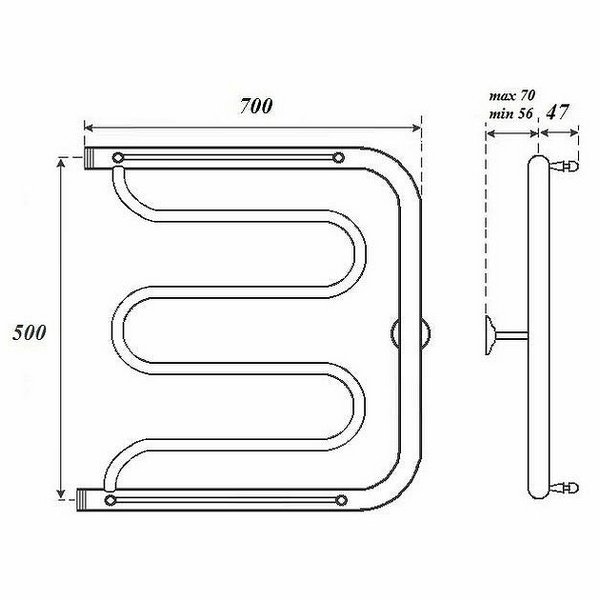 Полотенцесушитель Point 50x70 водяной, с полкой, цвет хром