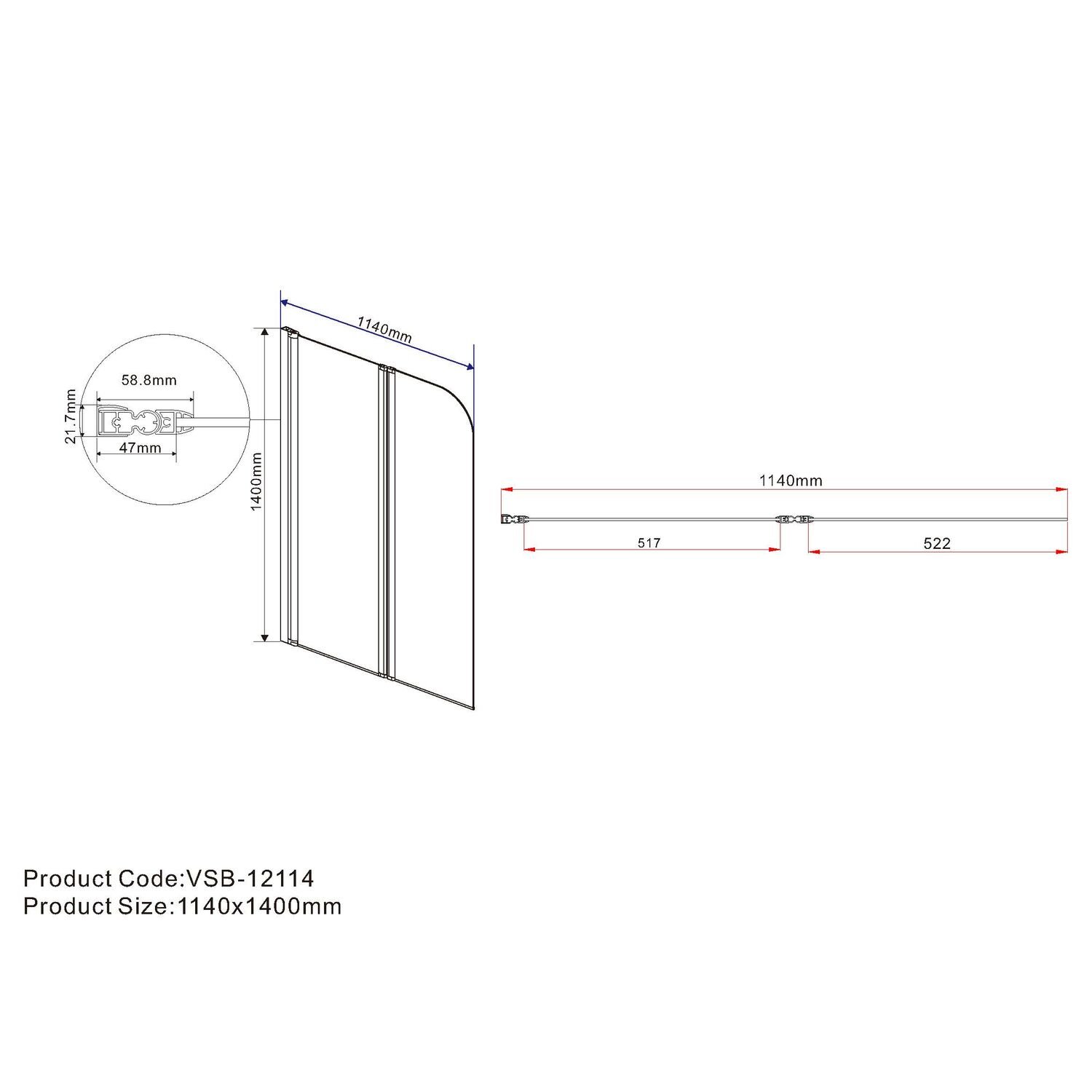 Шторка на ванну Vincea VSB-12 114x140, стекло прозрачное, профиль черный