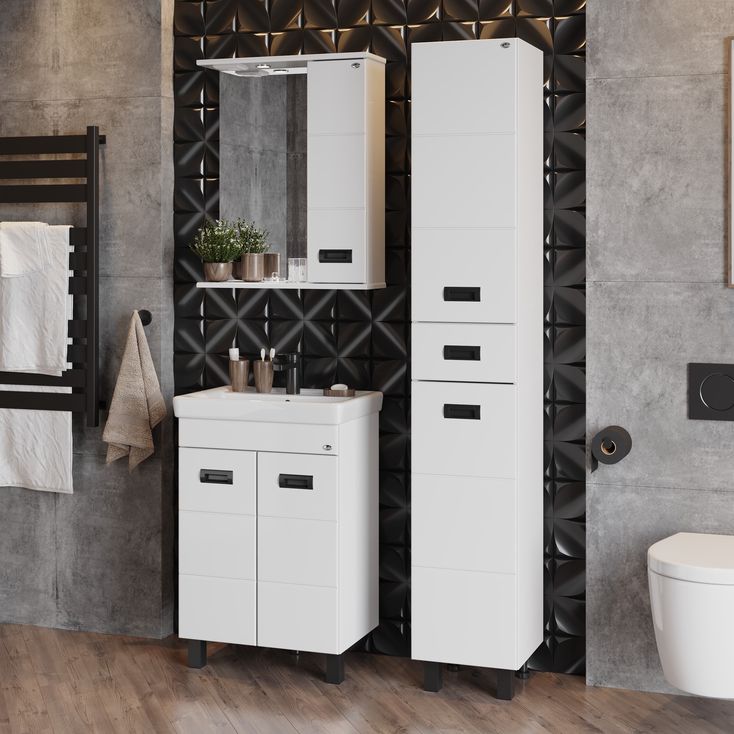 Мебель для ванной Оника Балтика-Квадро Black 55, цвет белый / черный - фото 1