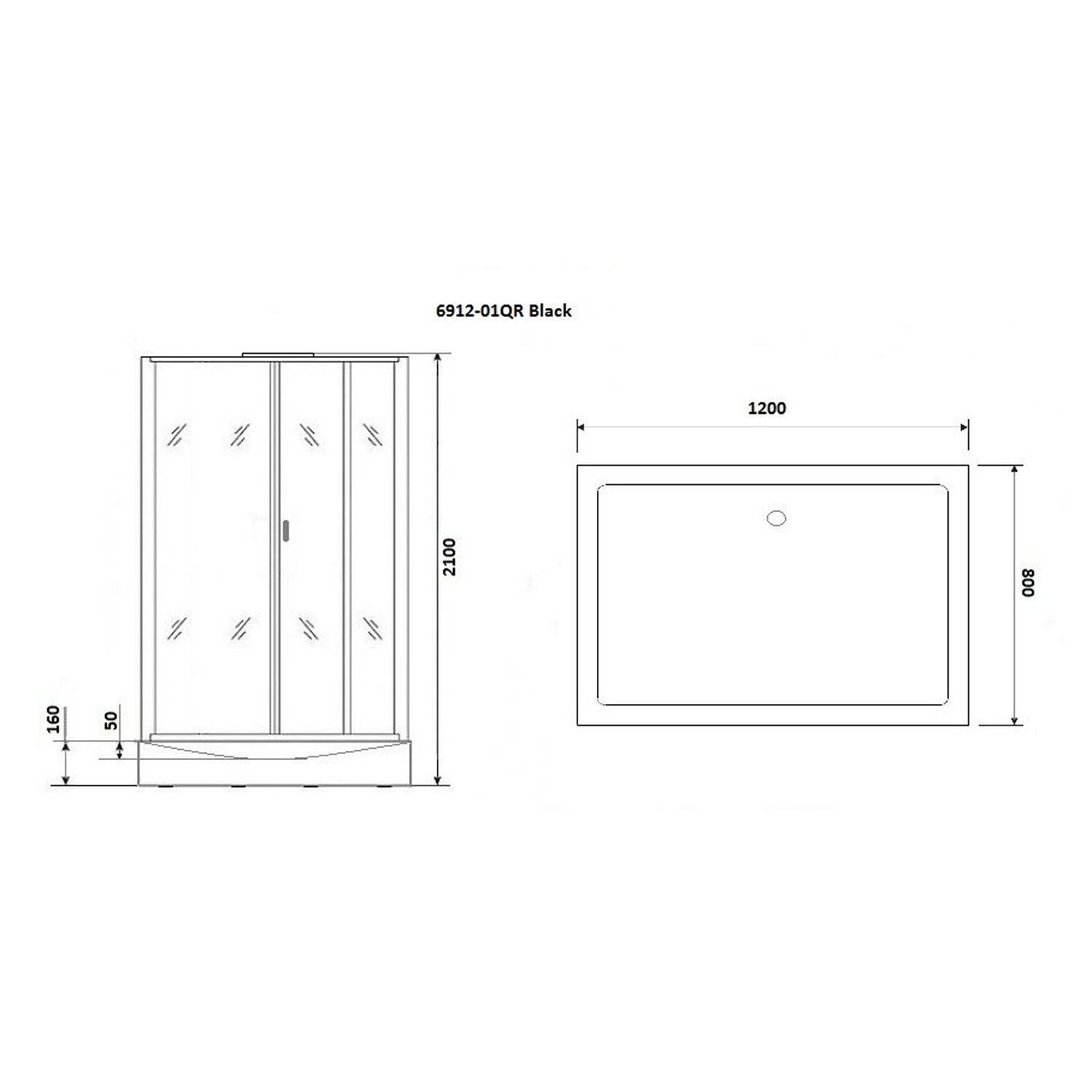 Душевая кабина Niagara Premium NG-6912-01Q R BLACK 120х80, правая, стекло тонированное, профиль черный матовый, с крышей - фото 1