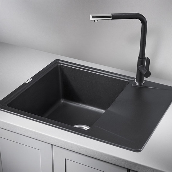 Кухонная мойка Granula GR-6201 SV 62x50, с крылом, цвет шварц - фото 1