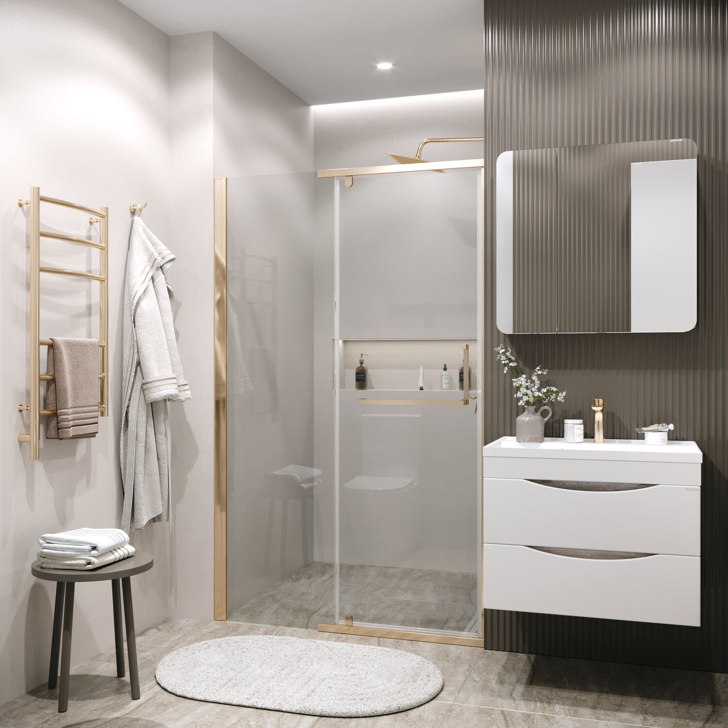 Душевая дверь Grossman Pragma 100.K33.03.120.32.00 120х195, стекло прозрачное, профиль золото сатин - фото 1