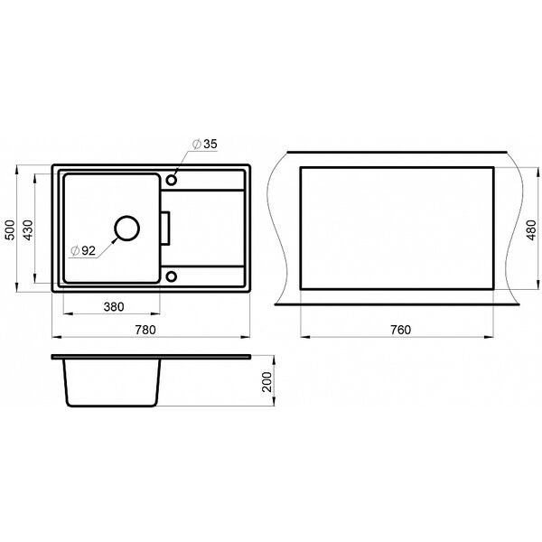 Кухонная мойка Granula GR-7804 BL 78x50, с крылом, цвет черный - фото 1