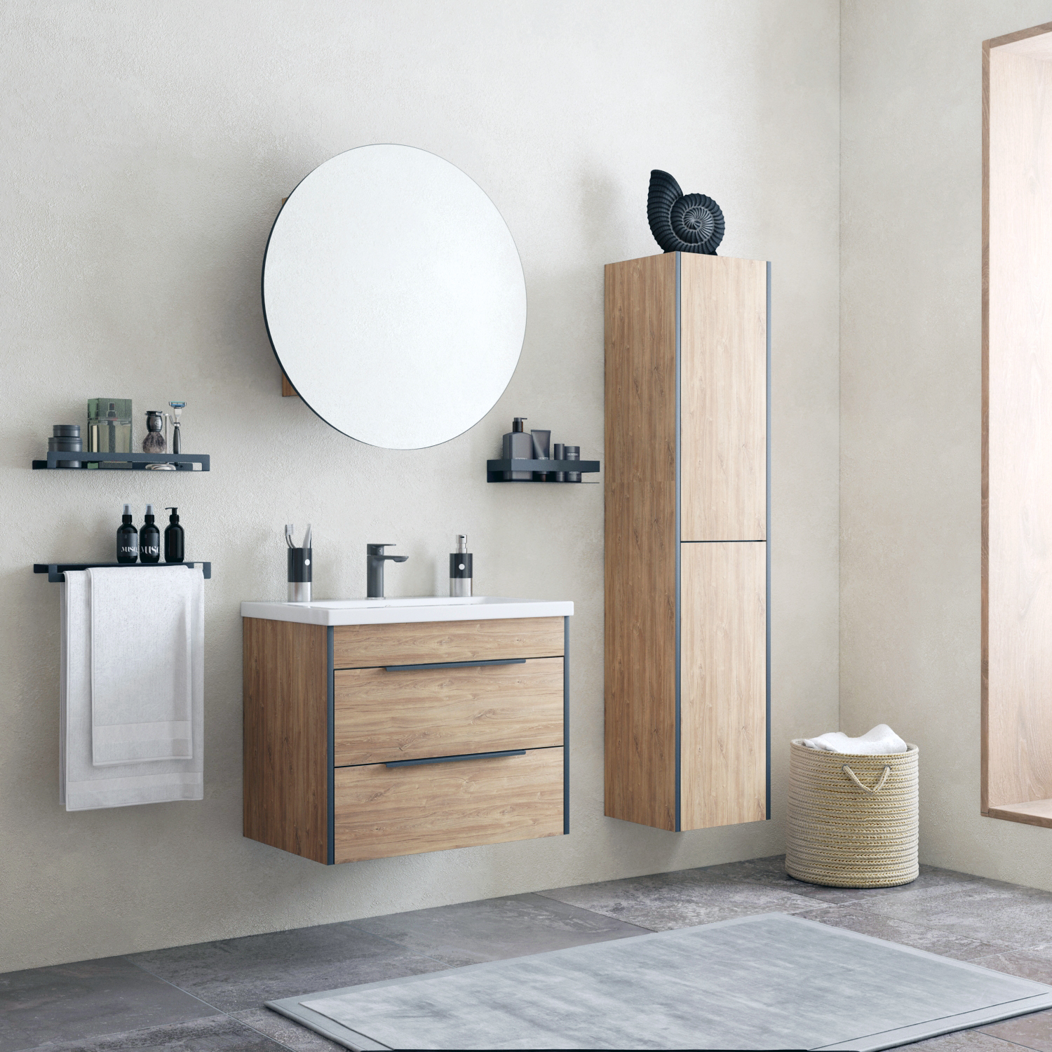 Мебель для ванной Corozo Форест 70, подвесная/напольная, цвет дуб канзас коричневый