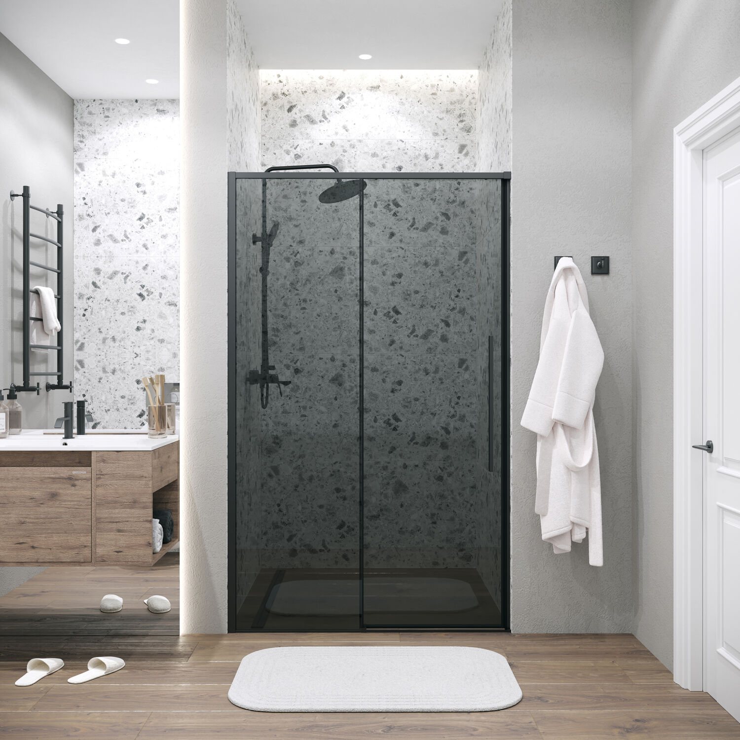 Душевая дверь Grossman Galaxy 100.K33.01.120.21.10 120х195, стекло тонированное, профиль черный матовый - фото 1