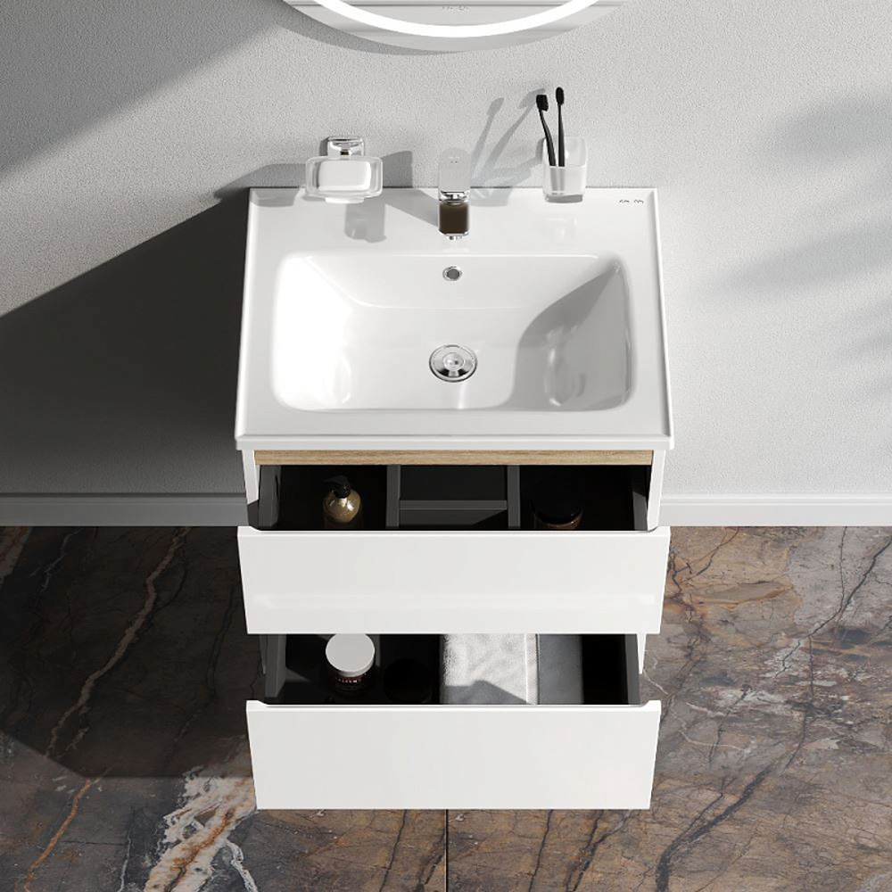 Тумба под раковину AM.PM X-Joy 60 подвесная, цвет белый глянец/дерево - фото 1