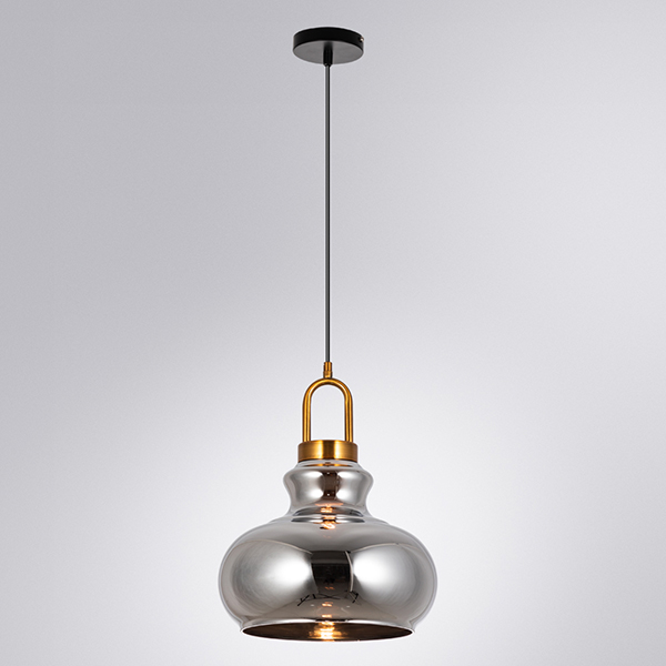 Подвесной светильник Arte Lamp Bell A1992SP-1PB, арматура черная / медь, плафон стекло дымчатое, 29х29 см