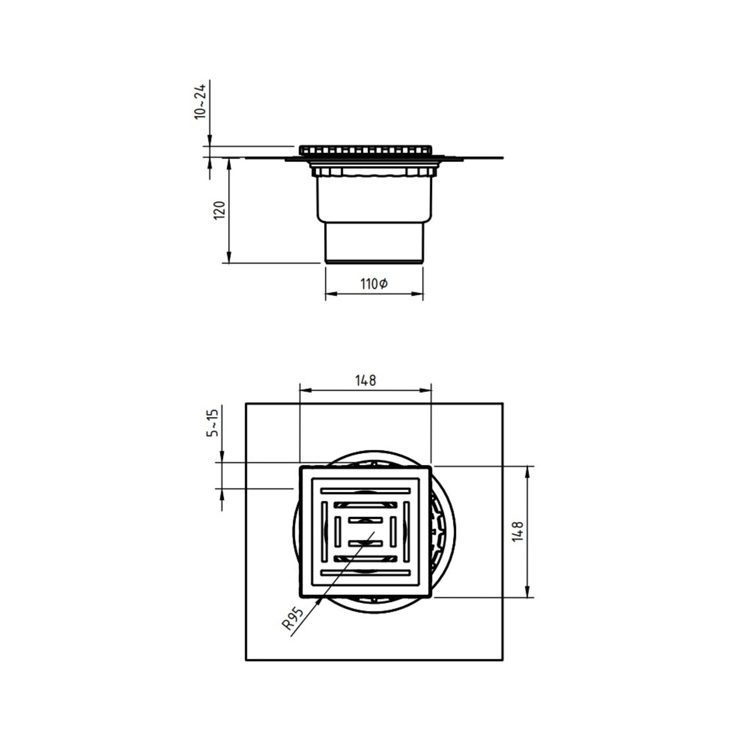 Душевой трап Berges Zentrum Antik 090465, прямой выпуск, цвет матовый хром, 15x15 см