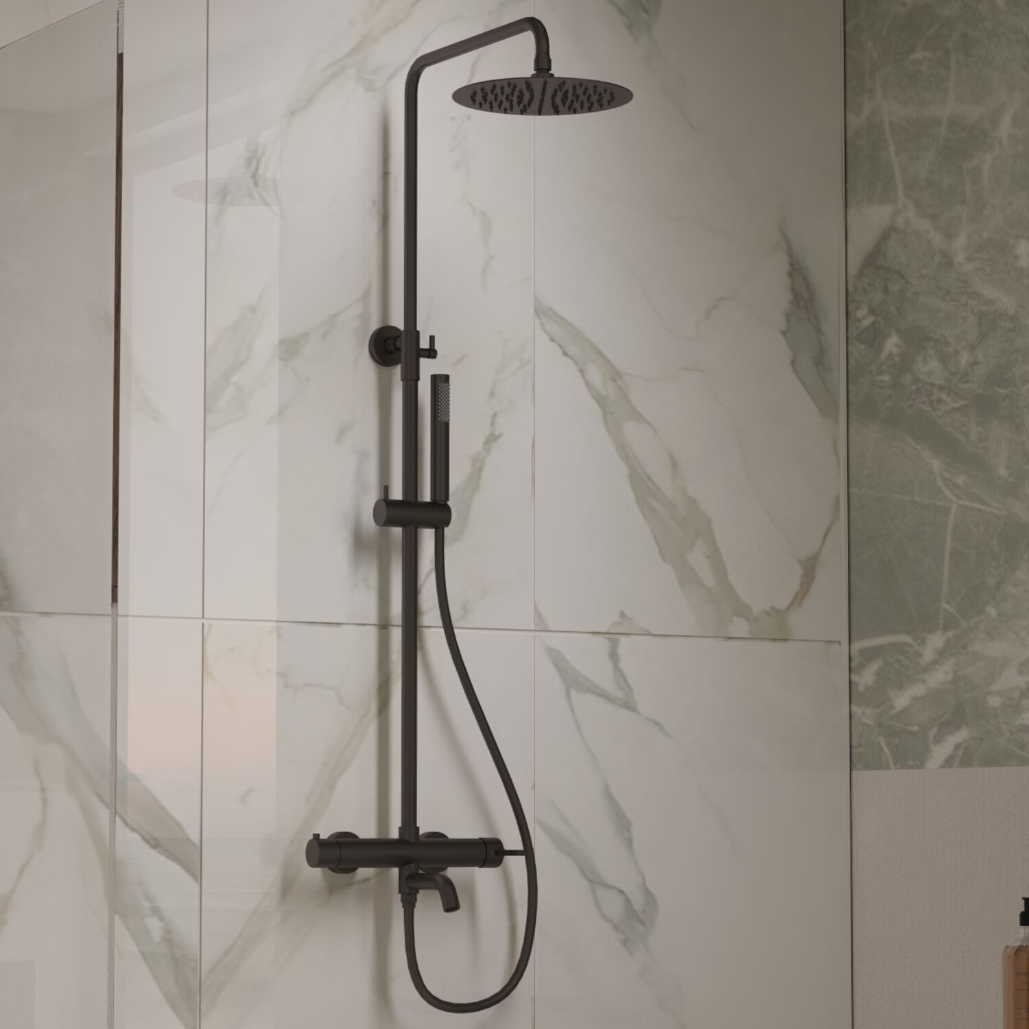 Душевая стойка Vincea Villa VSFS-1VL1MB, с верхним душем, смесителем, цвет черный - фото 1