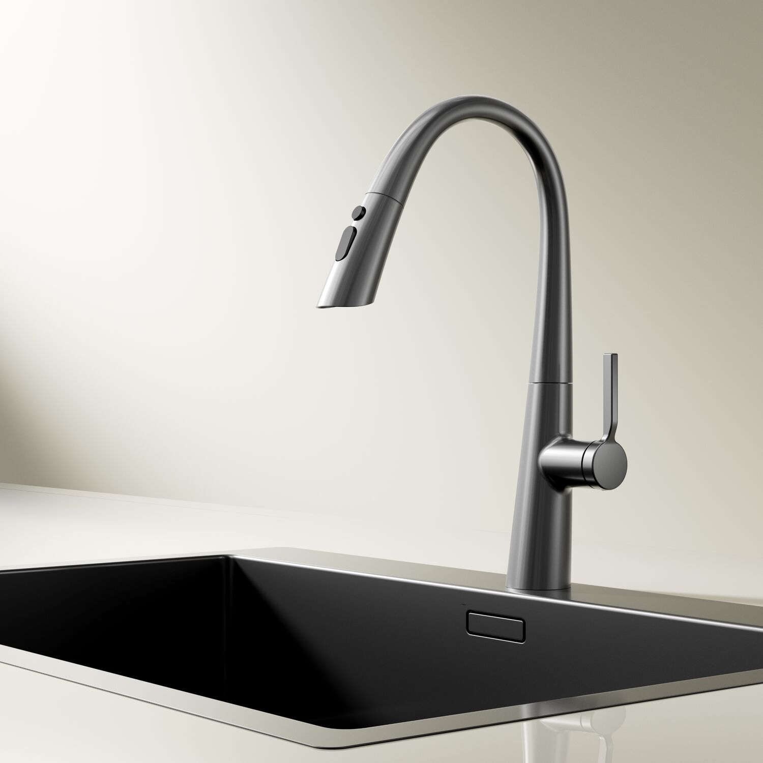 Смеситель Vincea VKF-176GM для кухни, с выджвижным изливом, цвет вороненая сталь - фото 1