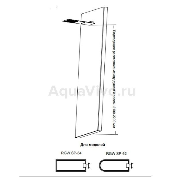 Верхний душ RGW Shower Panels SP-62, 20х55 см, с водопадом, цвет хром