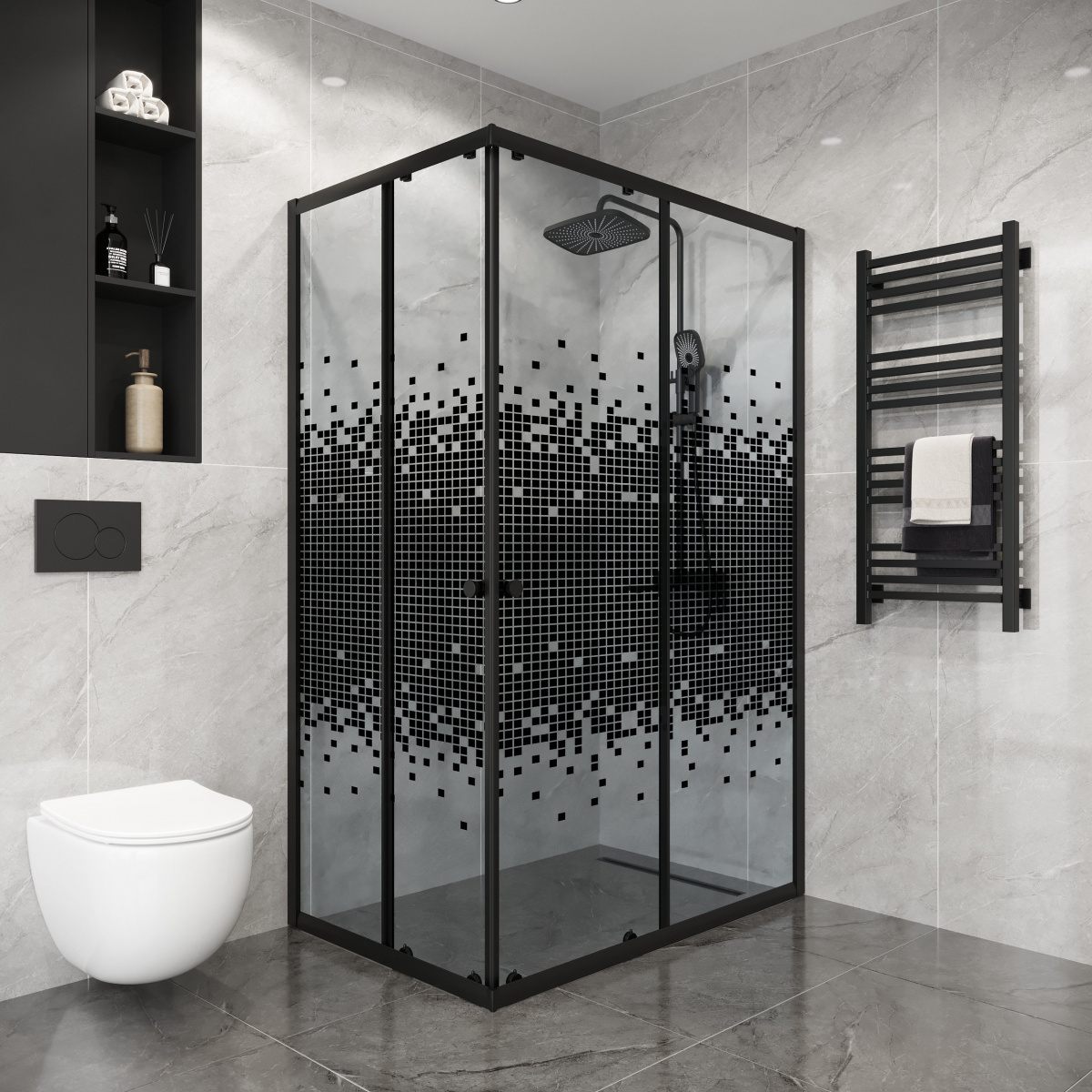 Душевой уголок Niagara Eco NG-1012-14Q Black 120х80, стекло мозаика, профиль черный матовый