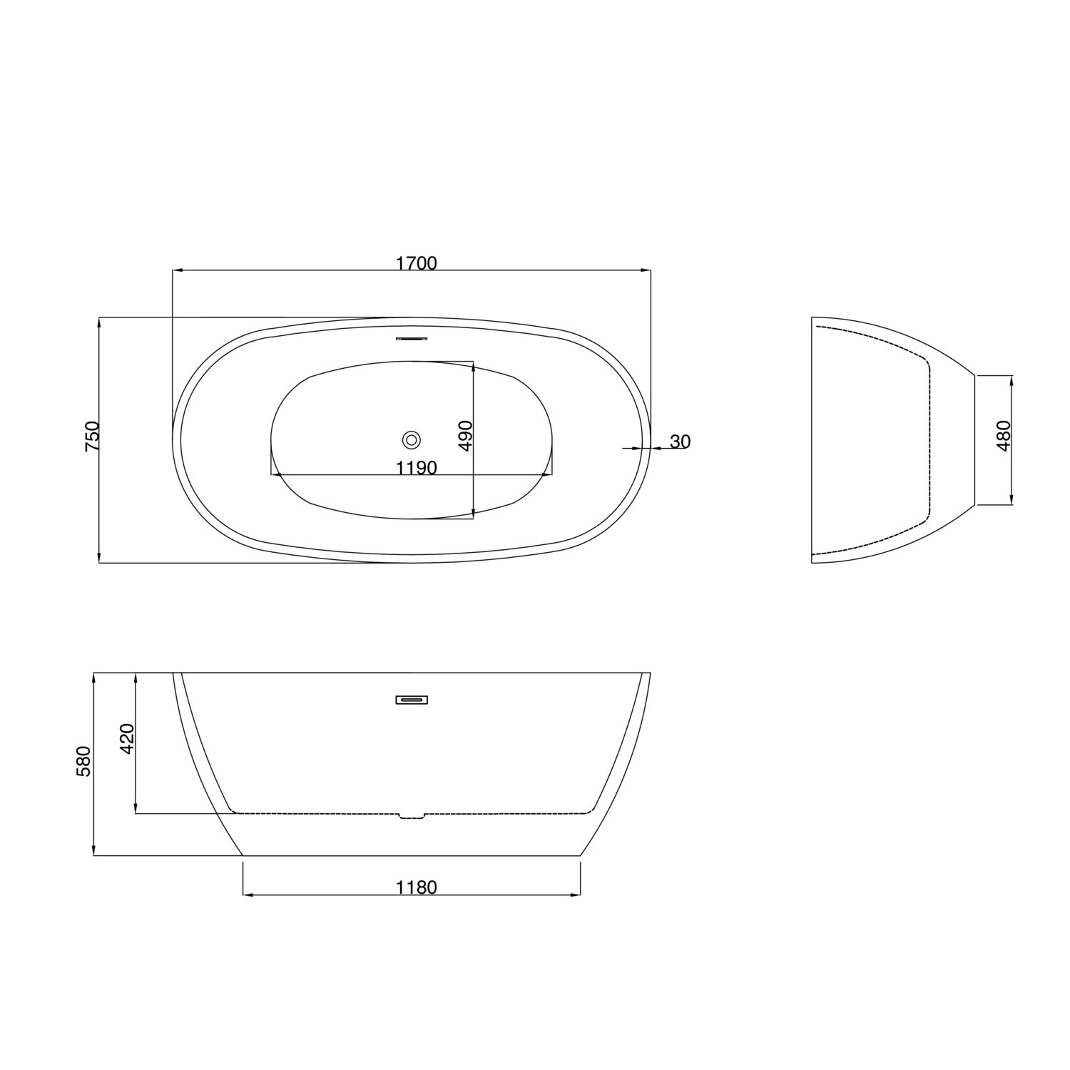 Ванна Grossman Fly GR-1104M 170х75, цвет белый матовый - фото 1