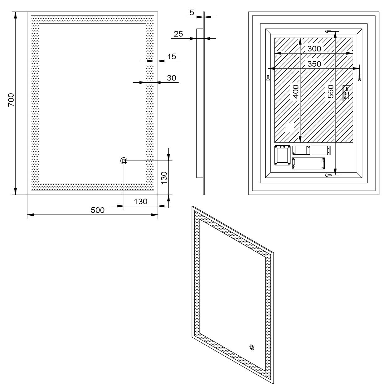 Зеркало Esbano ES-3429FRD 50x70, с подсветкой и системой антизапотевания - фото 1