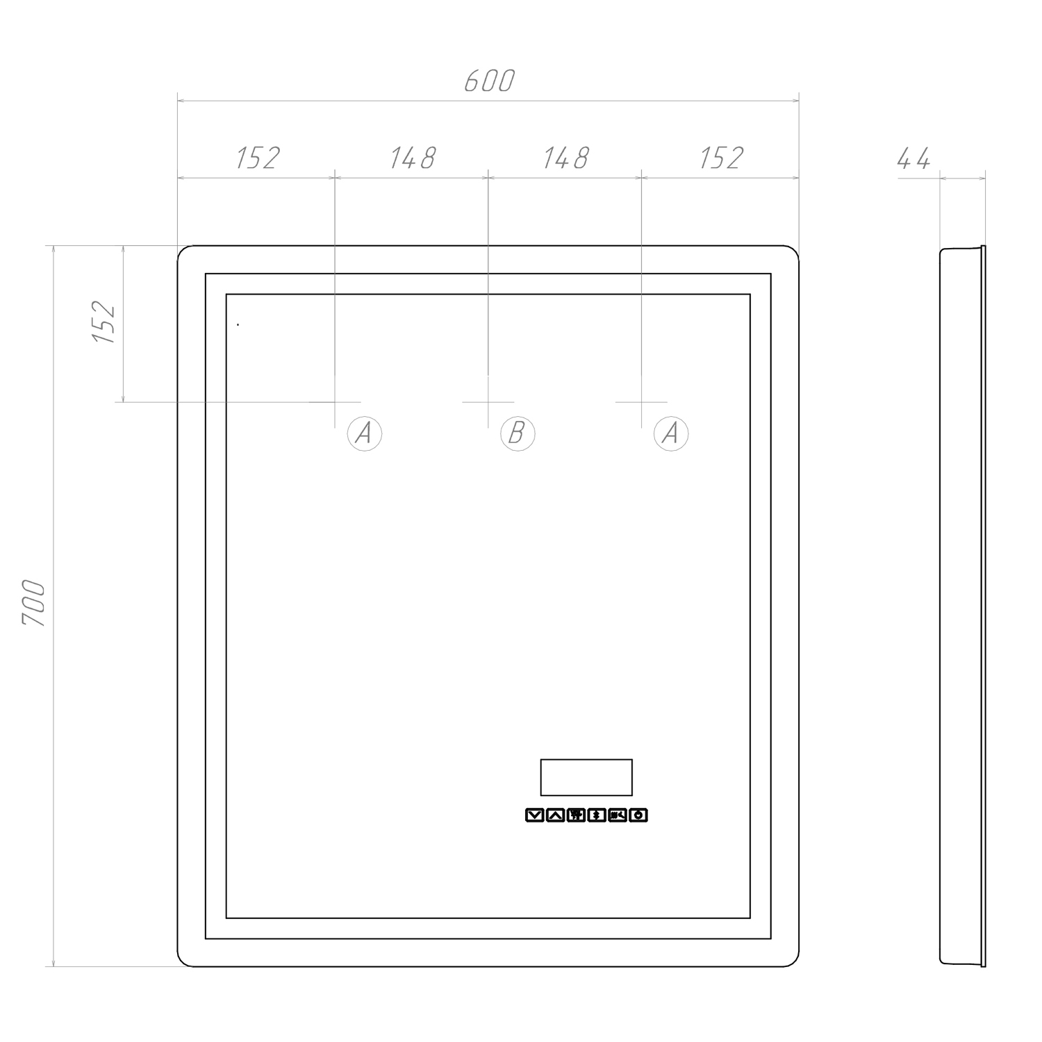 Зеркало Vigo Geometry Media Voice 60x70, с подсветкой, функцией антизапотевания, Bluetooth, часами, голосовым управлением