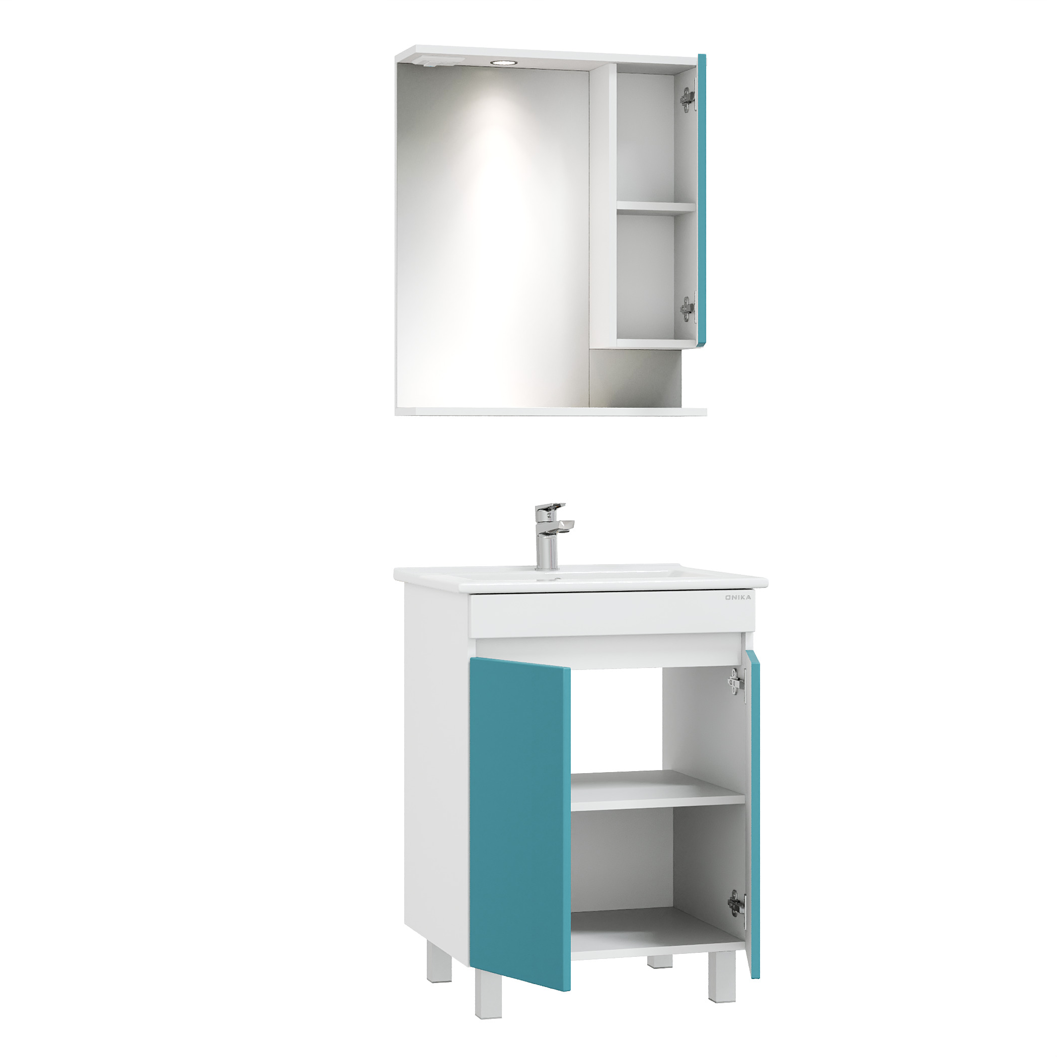 Мебель для ванной Оника Марви 60, цвет белый / бирюза - фото 1
