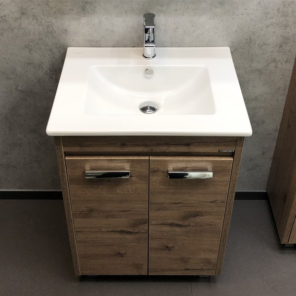 Тумба напольная Comforty Марио 60 с раковиной Quadro 60, цвет дуб темный