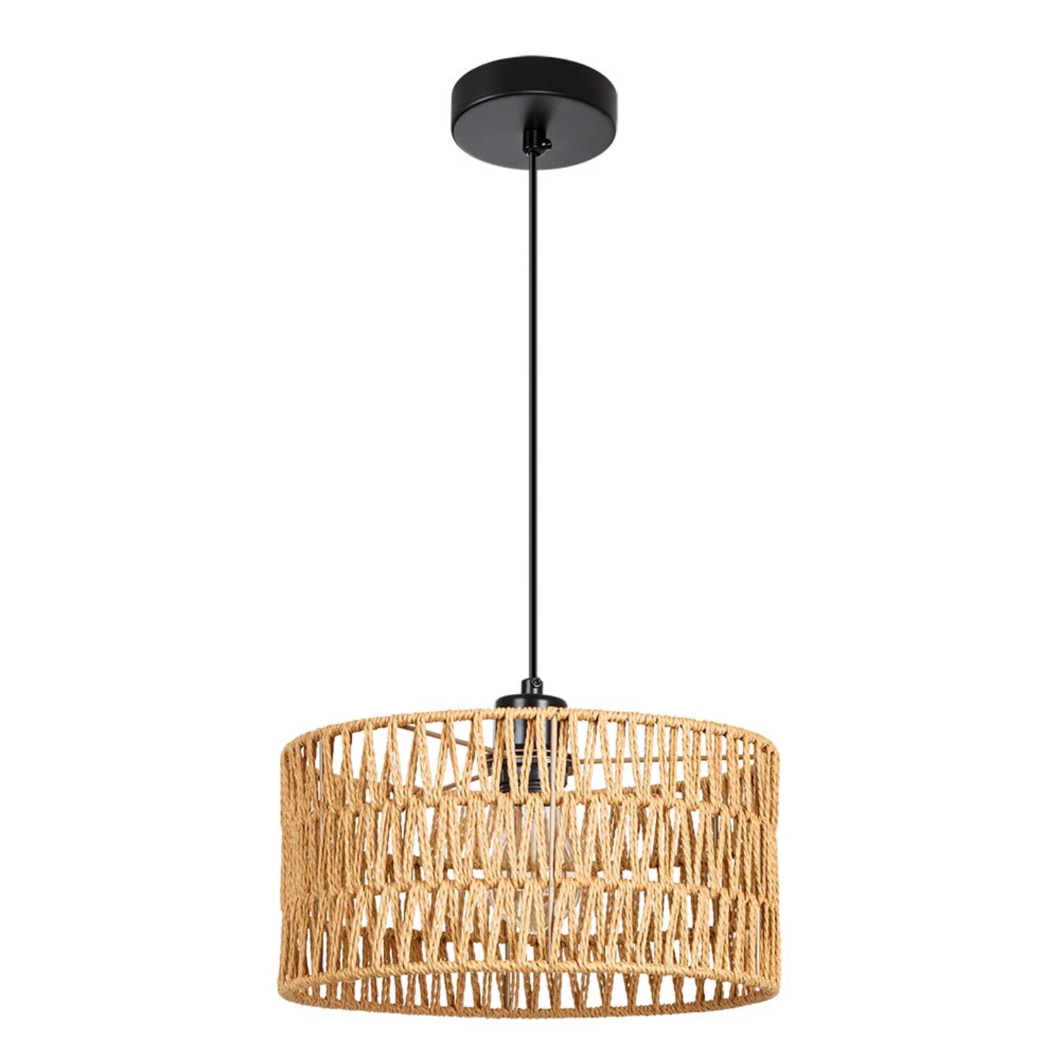 Подвесной светильник Arte Lamp Brushwood A7088SP-1BK, арматура черная, плафон пеньковая веревка коричневая