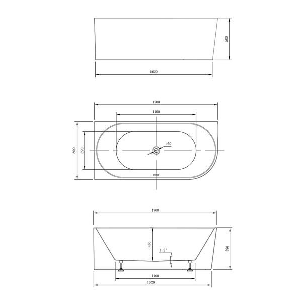 Ванна Vincea VBT-402-1700 L 170x80 акриловая, левая, цвет белый - фото 1