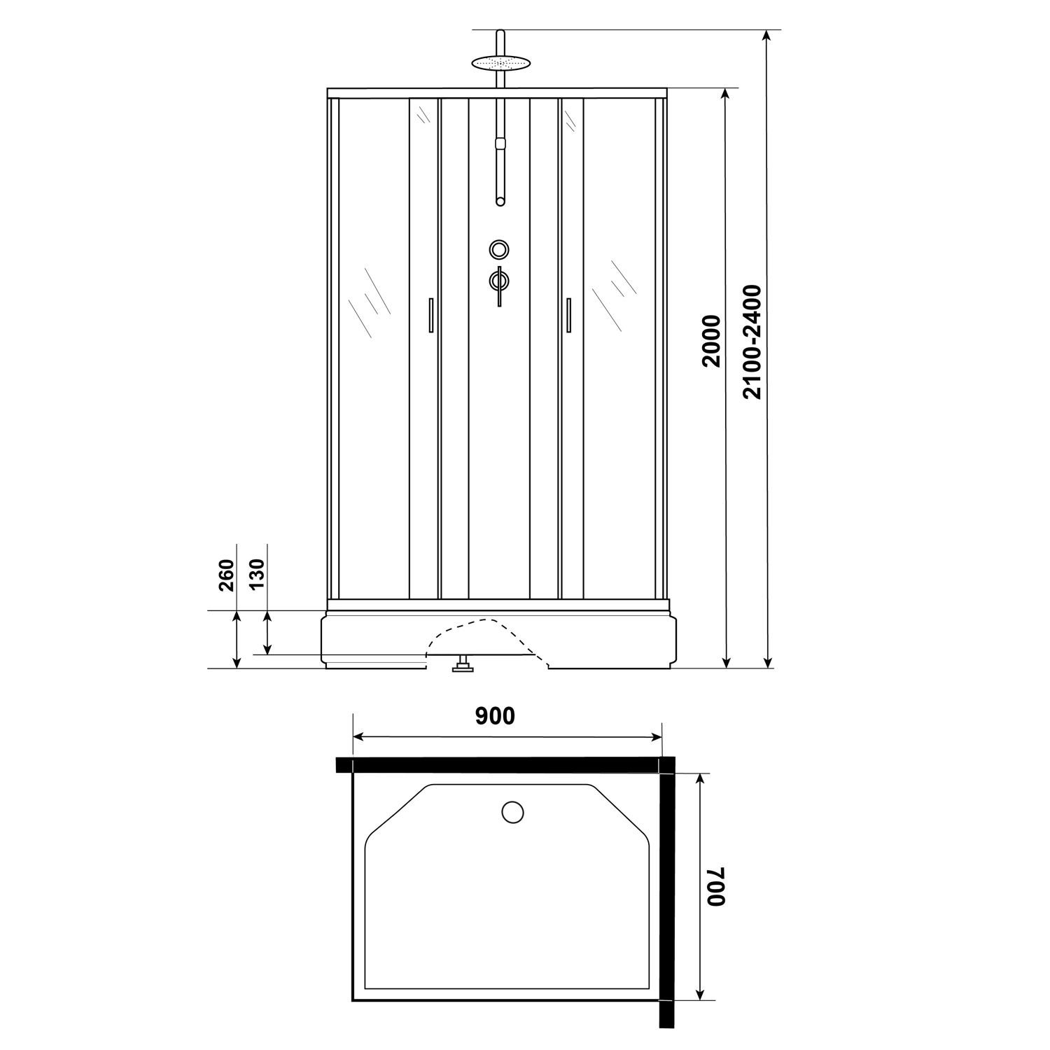 Душевая кабина Niagara Classic NG-33974-14QBKTG 90х70, стекло матовое, профиль серебро, без крыши, с гидромассажем - фото 1