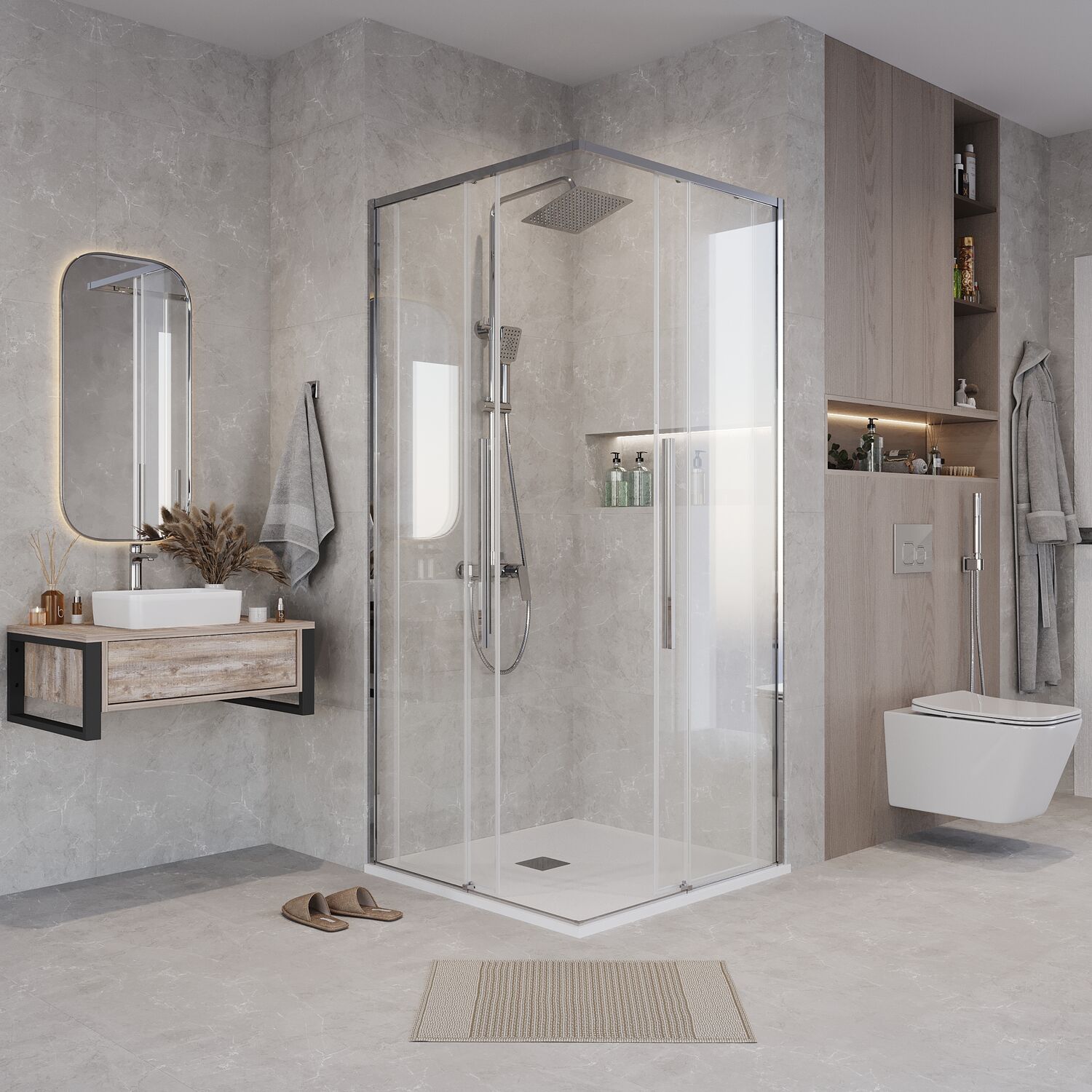 Душевой уголок Grossman Galaxy 300.K33.01.9090.10.00 90х90, стекло прозрачное, профиль хром - фото 1