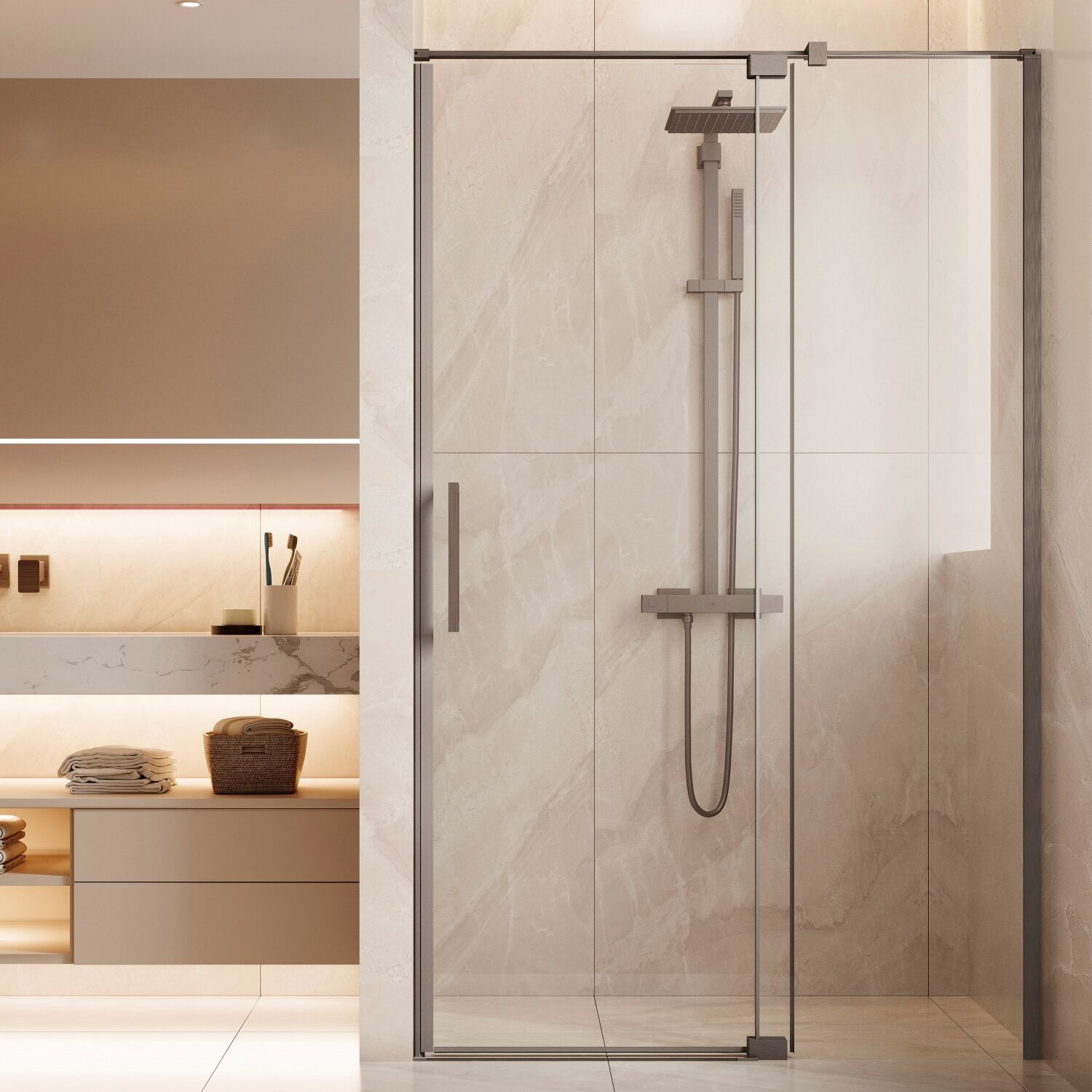 Душевая дверь Vincea Extenza VDP-4EX 120x195, стекло прозрачное, профиль вороненая сталь