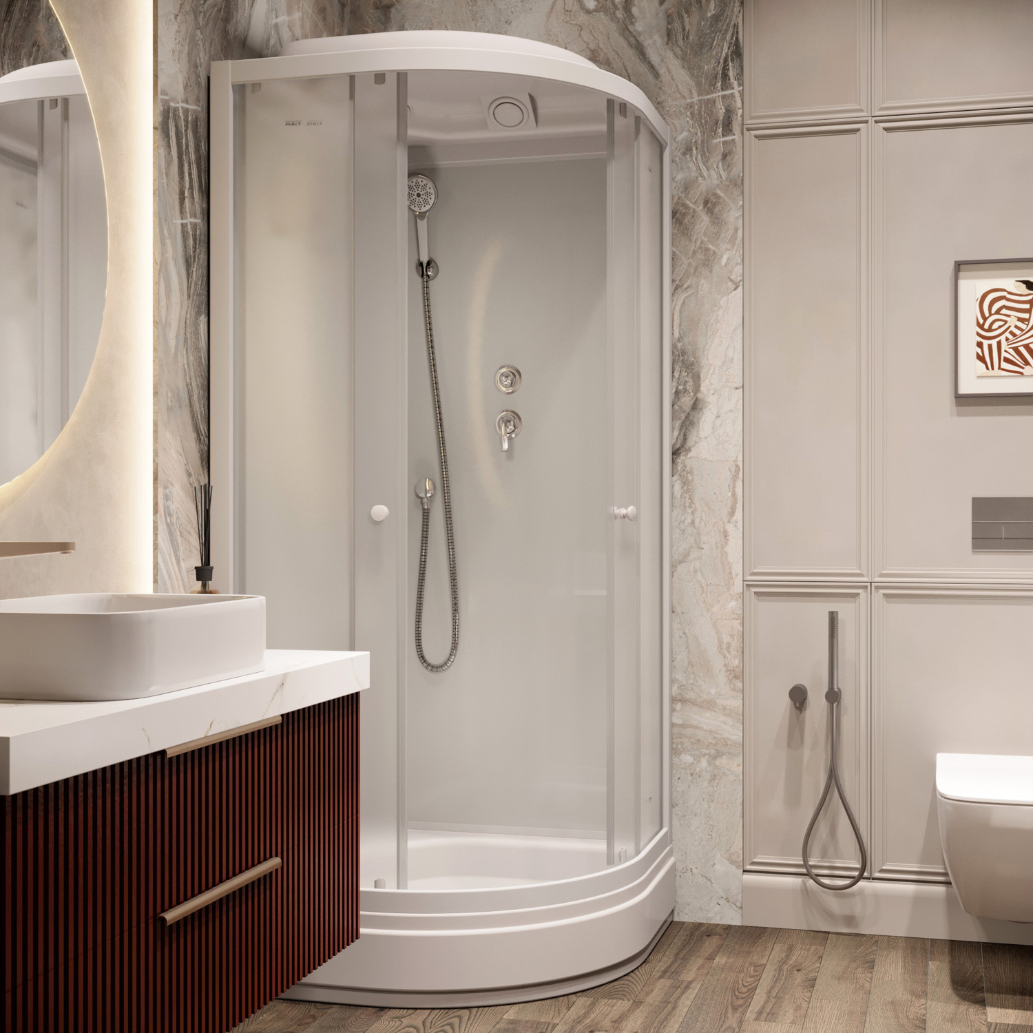 Душевая кабина Parly Bianco BM86F 85х85, стекло матовое, профиль белый - фото 1