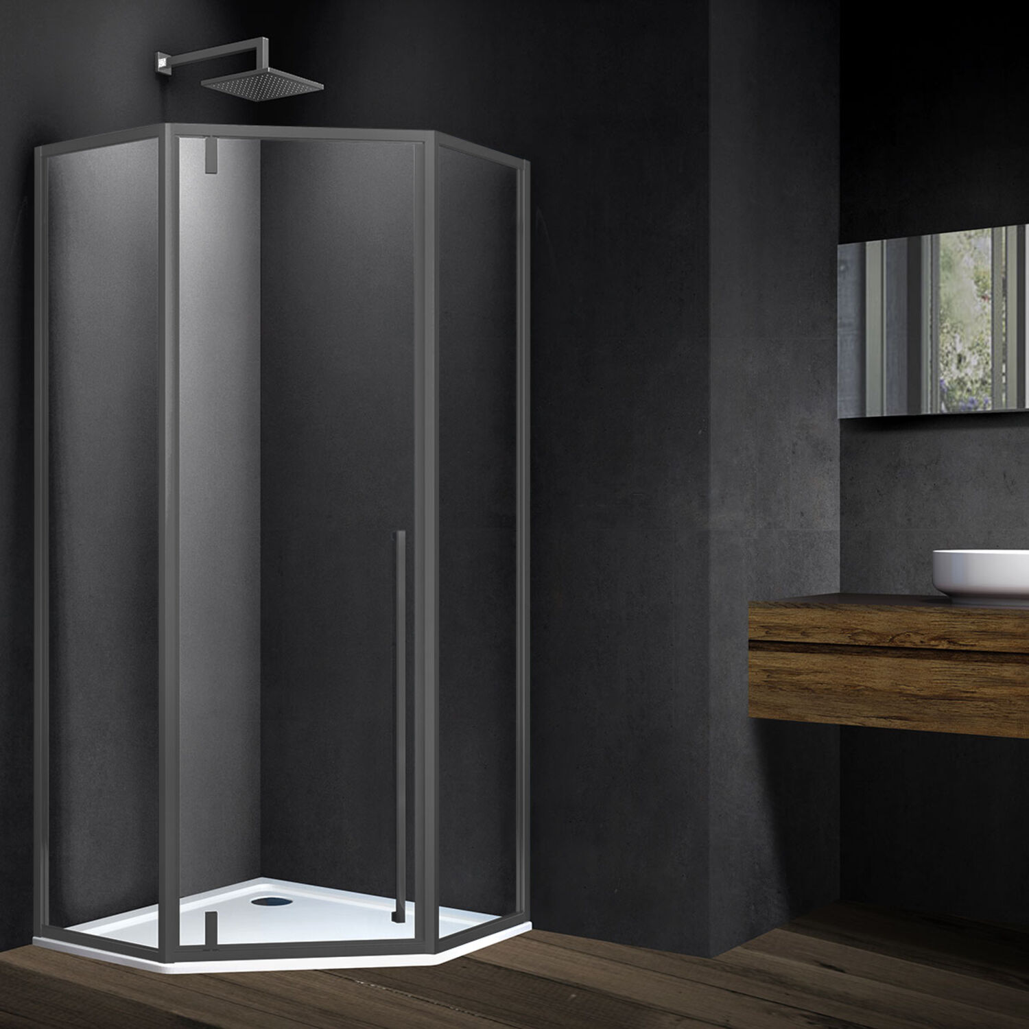 Душевой уголок Vincea Penta VSP-3P 90x90, стекло прозрачное, профиль вороненая сталь