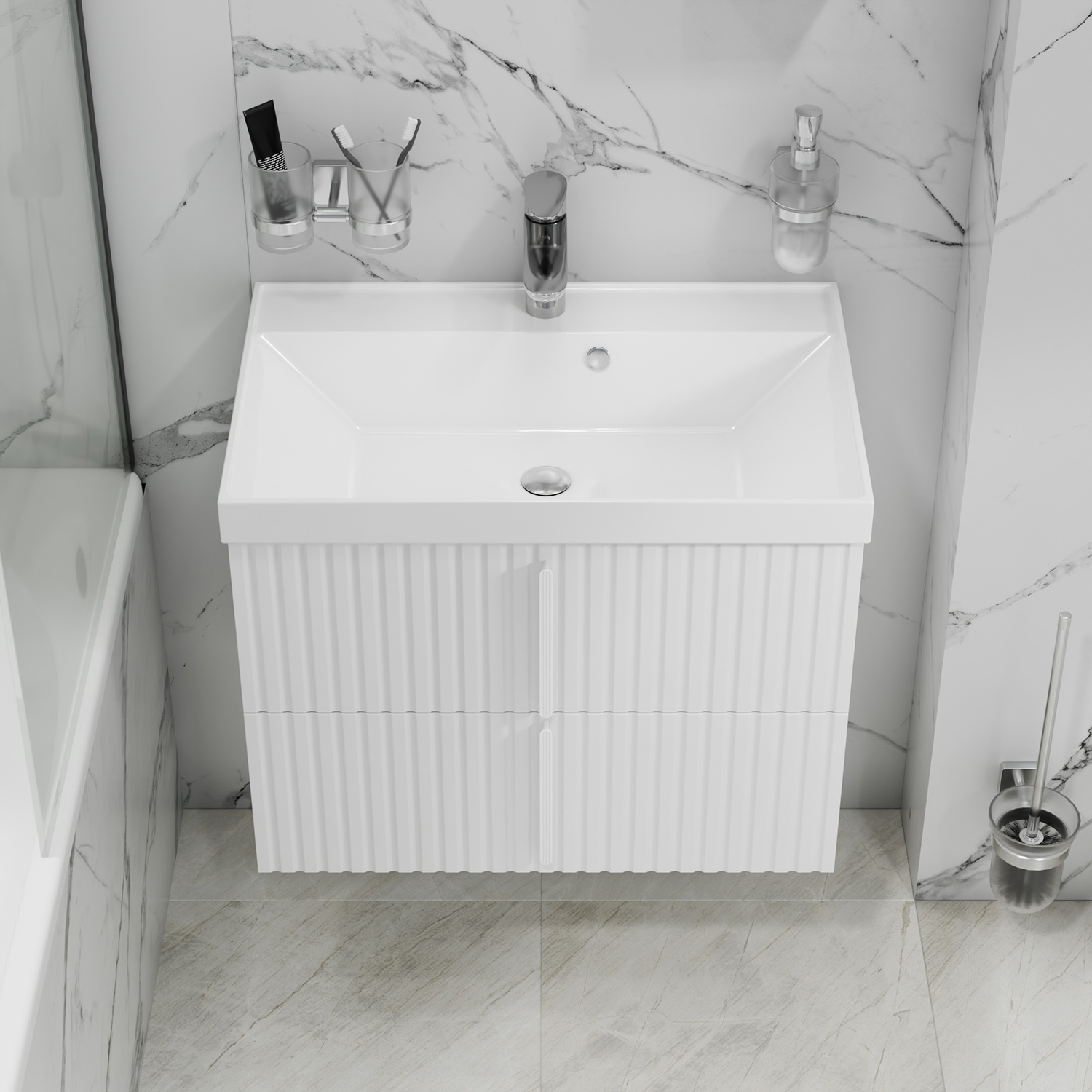 Тумба под раковину Санта Юпитер 70, подвесная, 2 ящика, цвет белый глянец - фото 1