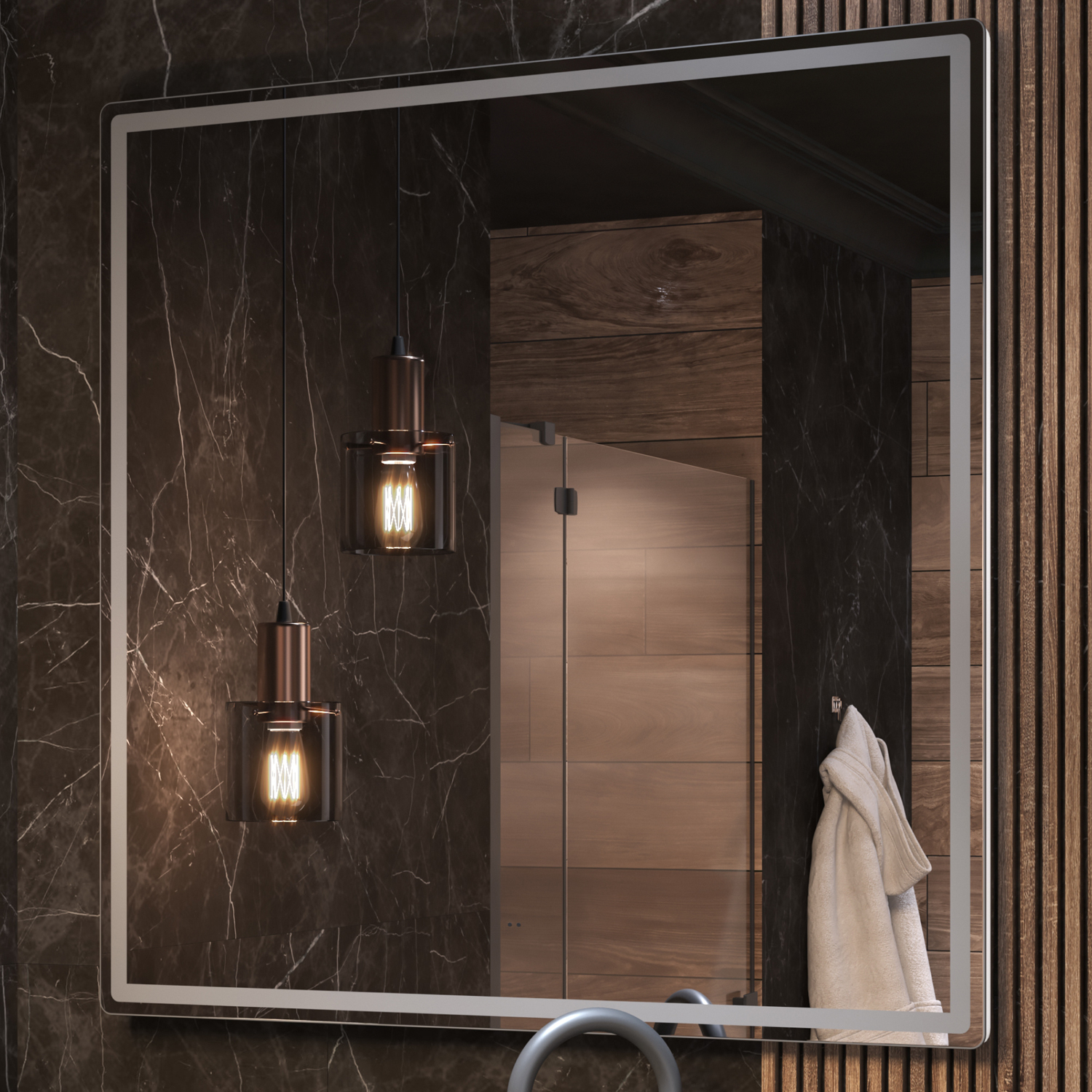 Зеркало Vigo Roberta Comfort 100x100, с подсветкой, функцией антизапотевания - фото 1