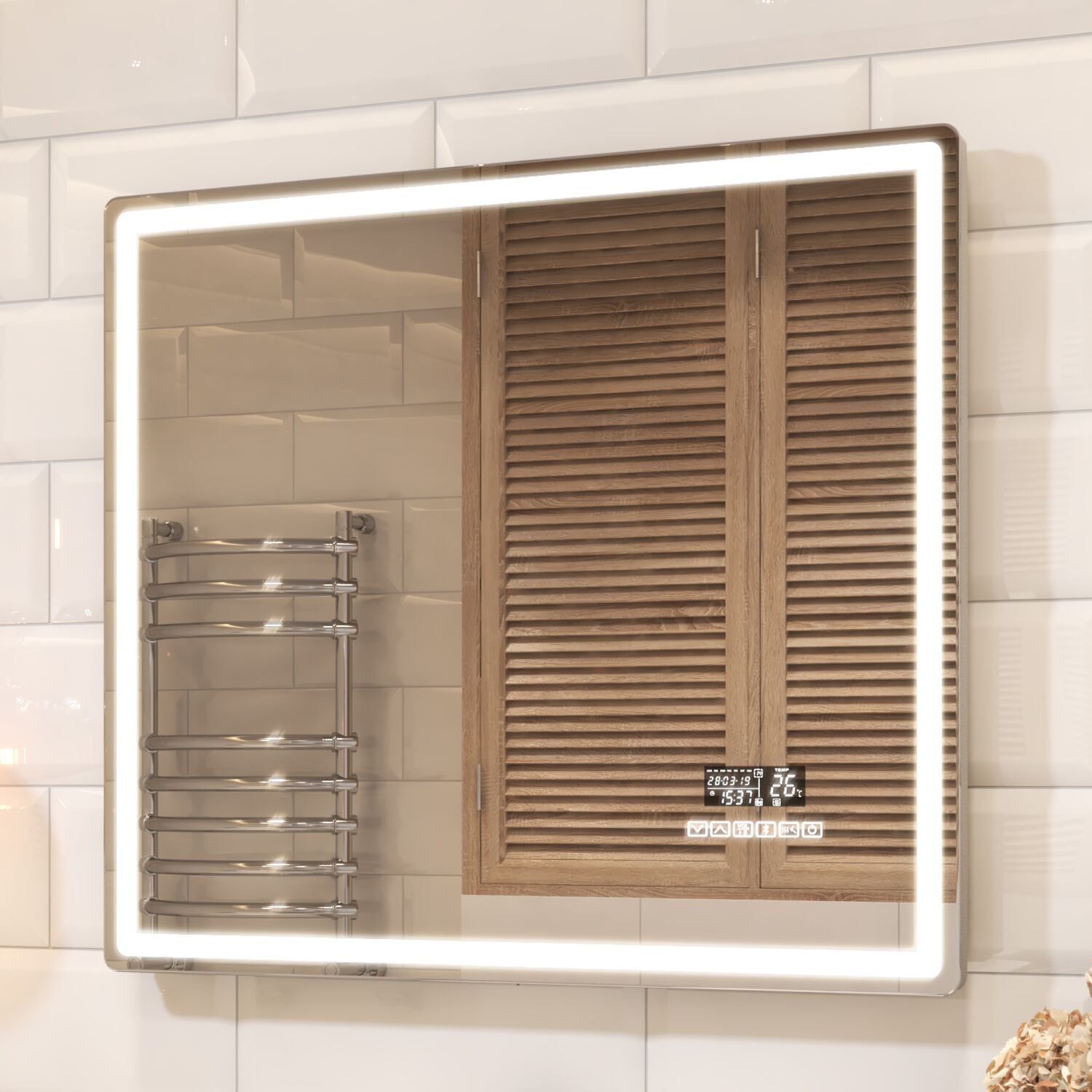 Зеркало Vigo Geometry Media Voice 80x70, с подсветкой, функцией антизапотевания, Bluetooth, часами и голосовым управлением