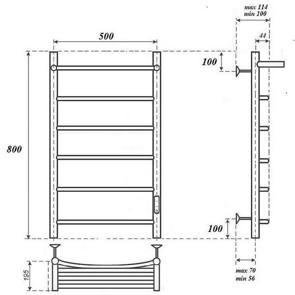 Полотенцесушитель Point П5 50x80 электрический, правый, с полкой, цвет черный - фото 1