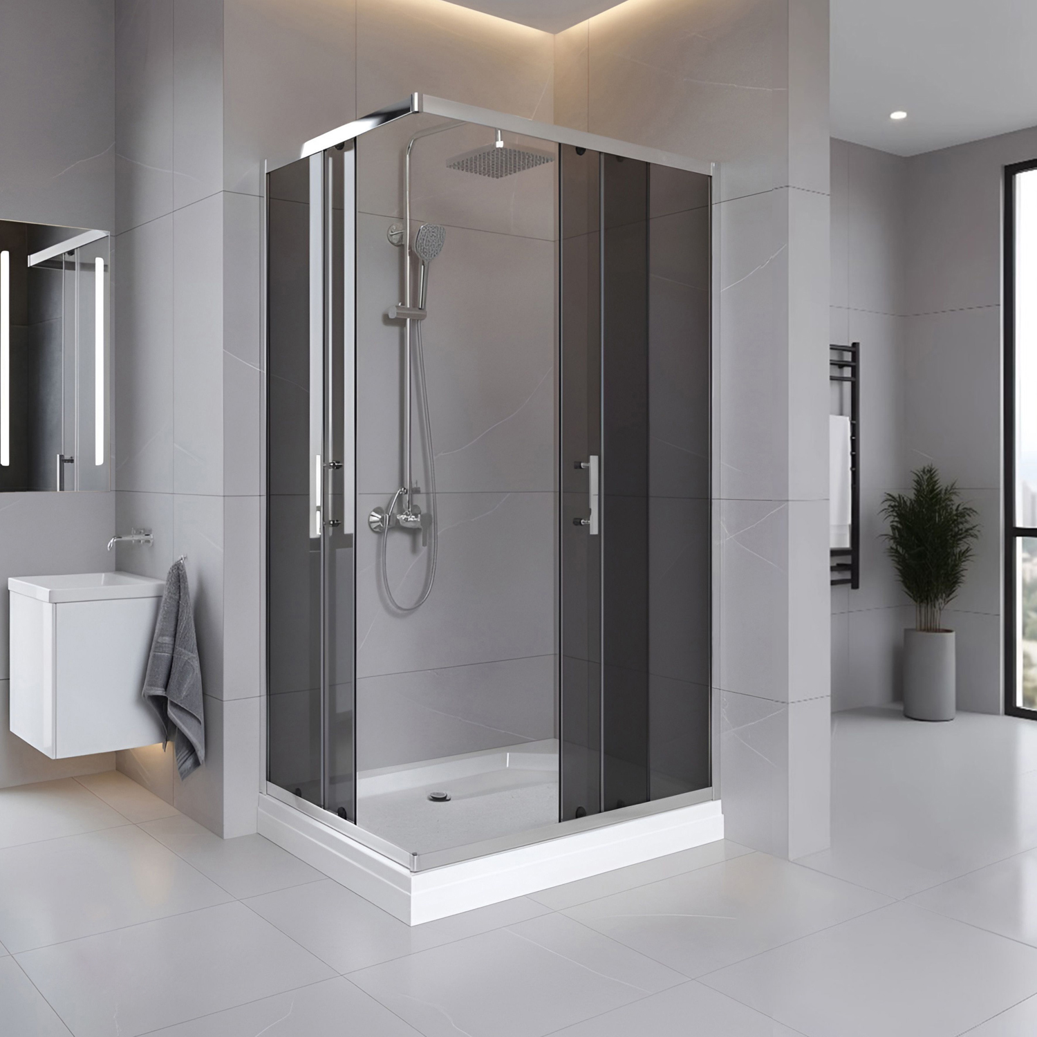 Душевой уголок Parly QZ71S N 100x70, стекло тонированное, профиль хром - фото 1