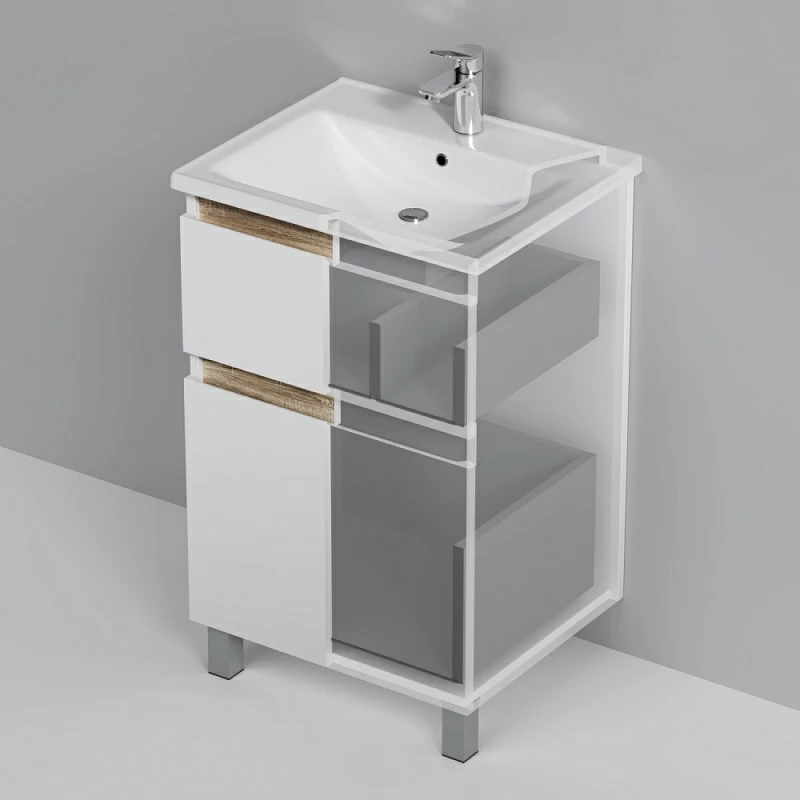 Тумба под раковину AM.PM X-Joy 55 напольная, цвет белый глянец/дерево - фото 1