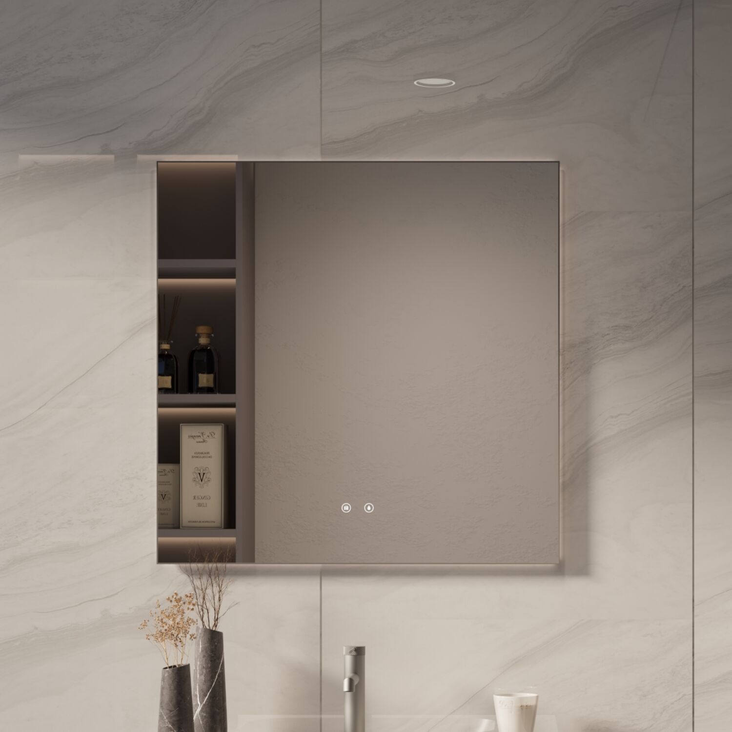 Зеркало Vincea VLM-4F80GM-2 80х80, с подсветкой, функцией антизапотевания, цвет вороненая сталь