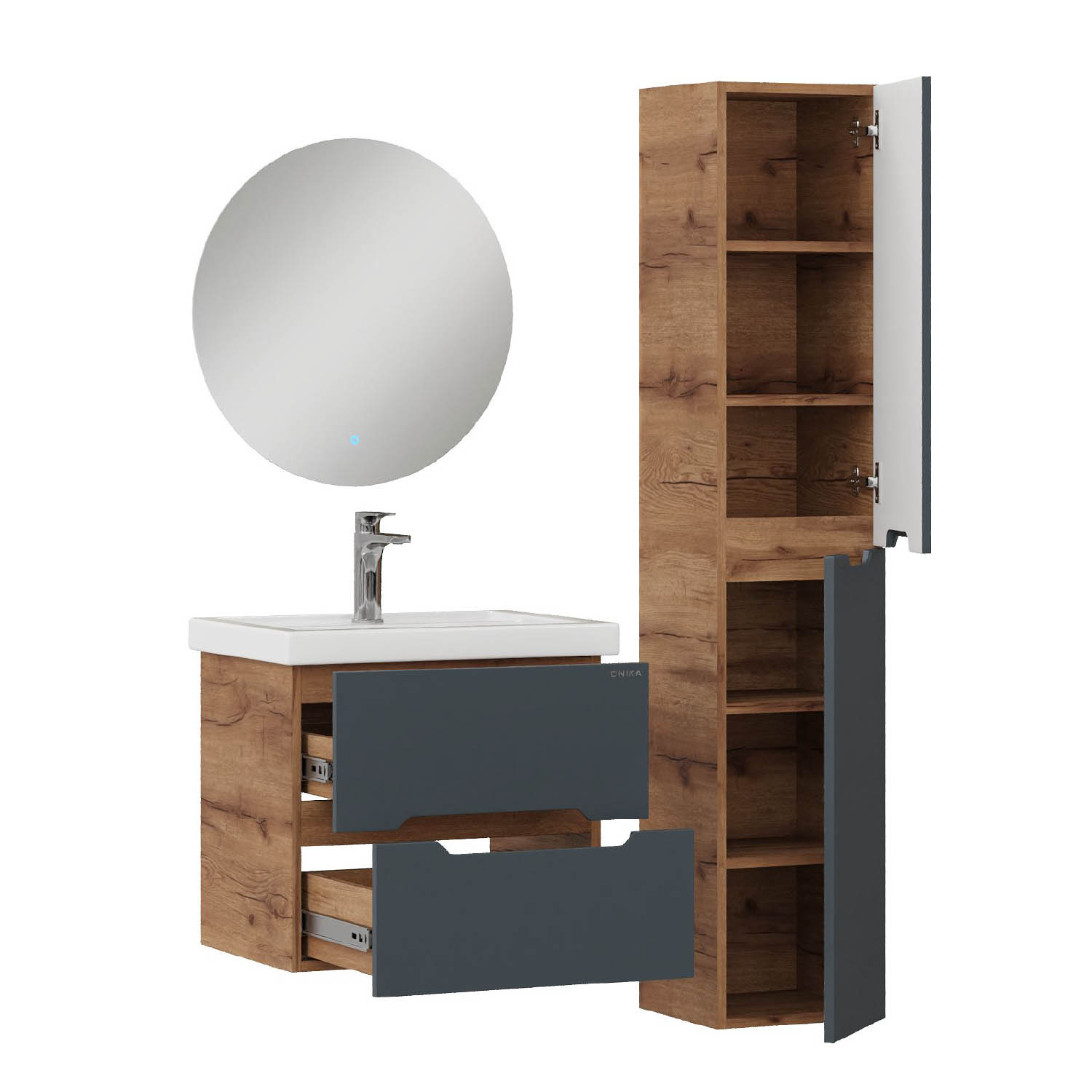 Мебель для ванной Оника Айленд 50, подвесная, цвет графит / дуб крафт золотой - фото 1