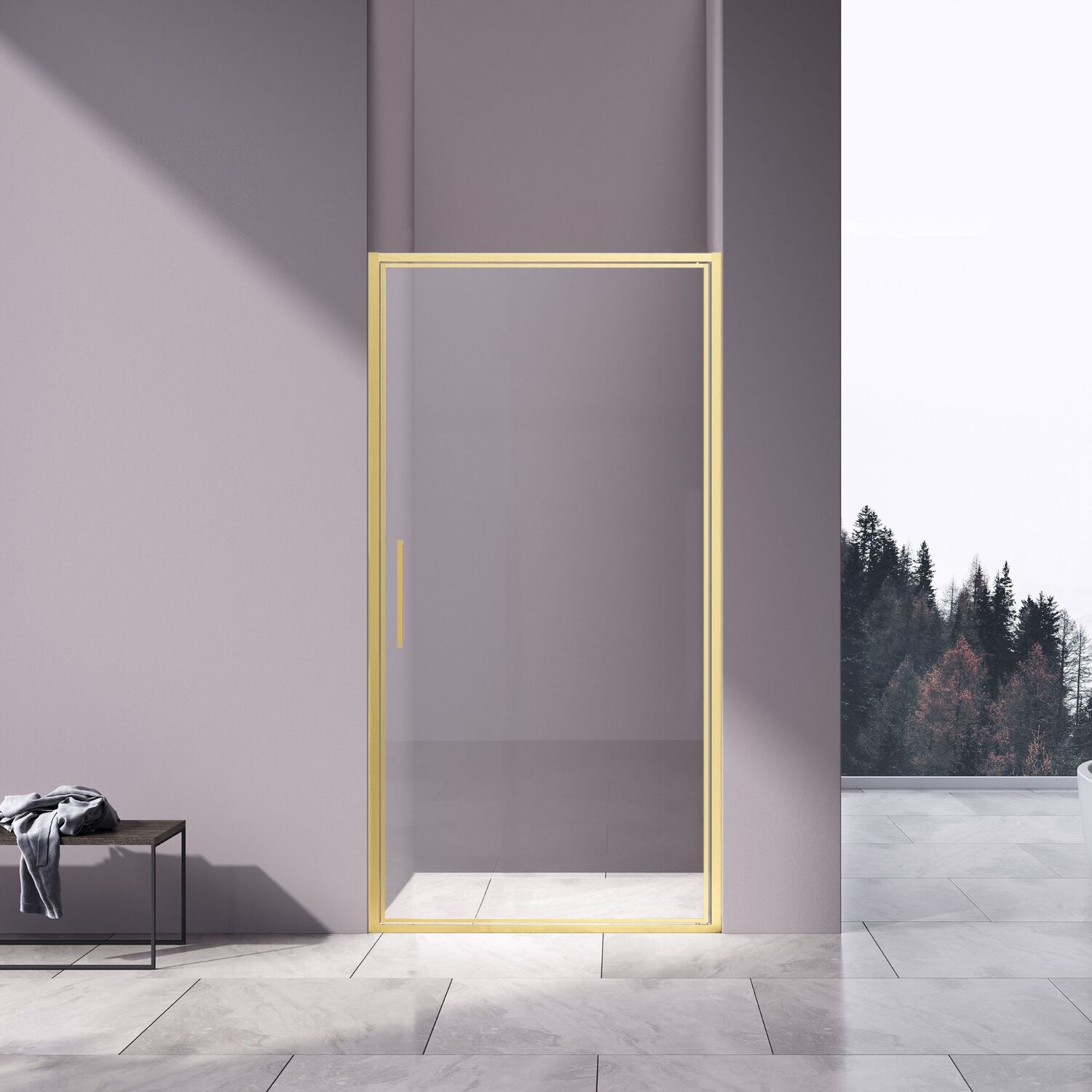 Душевая дверь Vincea Slim VDP-4SL 90x195, стекло прозрачное, профиль брашированное золото