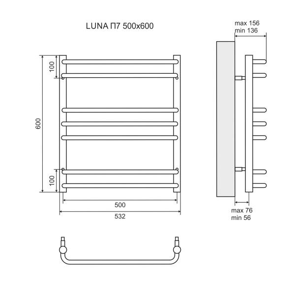 Полотенцесушитель Lemark Luna П7 50x60 водяной