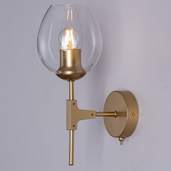 Бра Arte Lamp Yuka A4103AP-1GO, арматура золото, плафон стекло прозрачное, 13х19 см