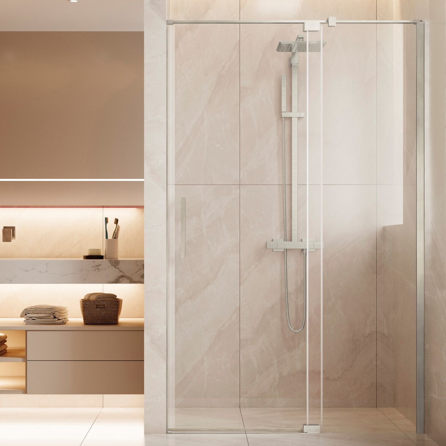 Душевая дверь Vincea Extenza VDP-4EX 120x195, стекло прозрачное, профиль брашированный никель